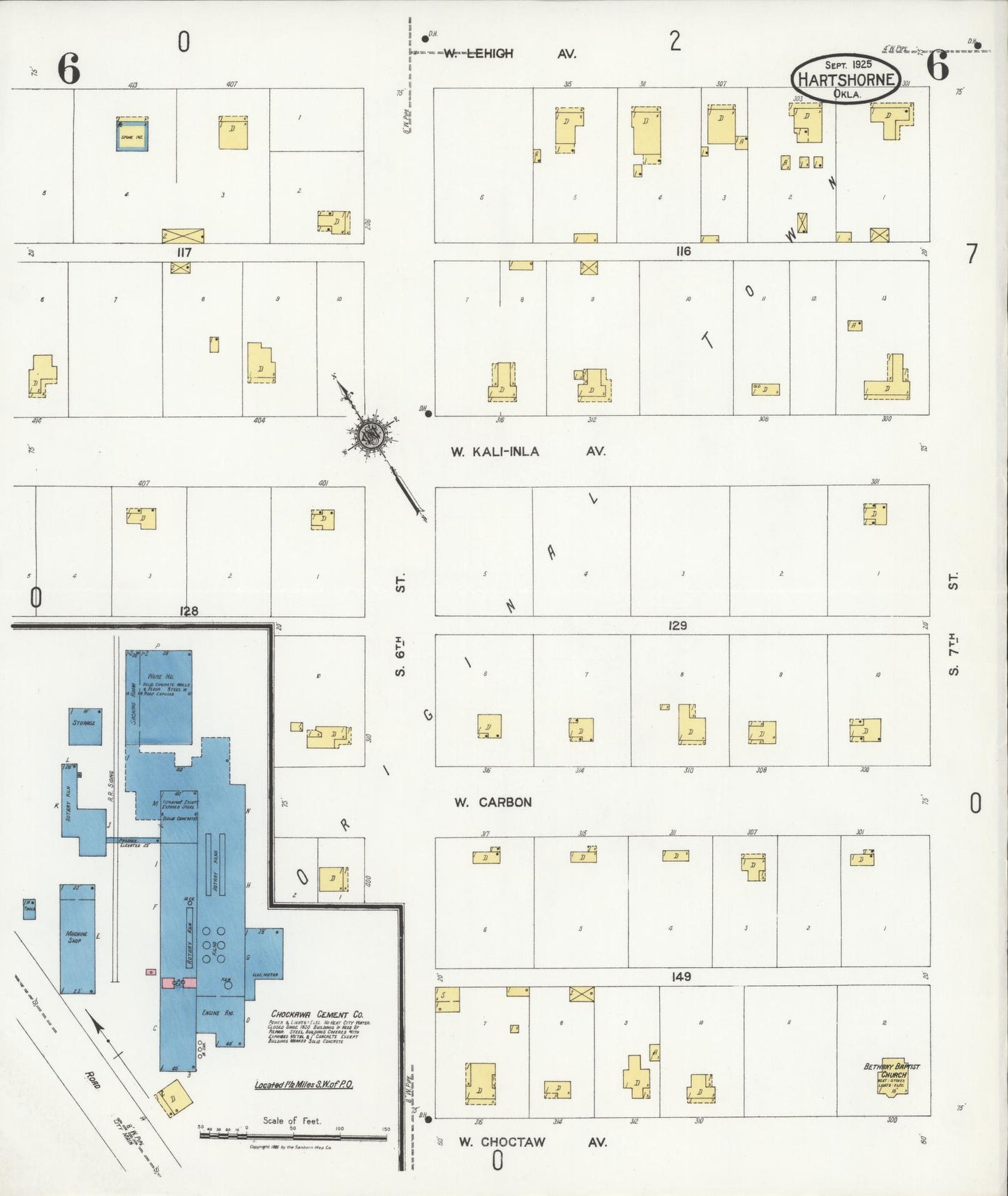 Sanborn Fire Insurance Map from Hartshorne, Pittsburg County, Oklahoma (1925), Sheet #0006 - Historic Sanborn Fire Insurance Map Print, vintage old map wall art, antique decor, genealogy gift, Oklahoma Oklahoma map