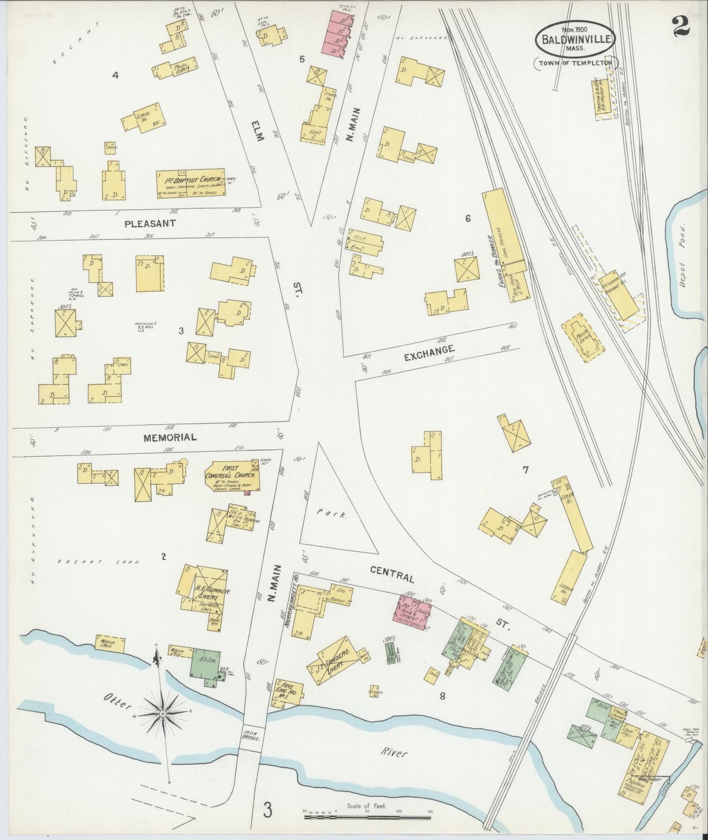 Sanborn Fire Insurance Map from Baldwinville, Worcester County, Massachusetts (1900), Sheet #0002 - Historic Sanborn Fire Insurance Map Print, vintage old map wall art, antique decor, genealogy gift, Massachusetts Massachusetts map