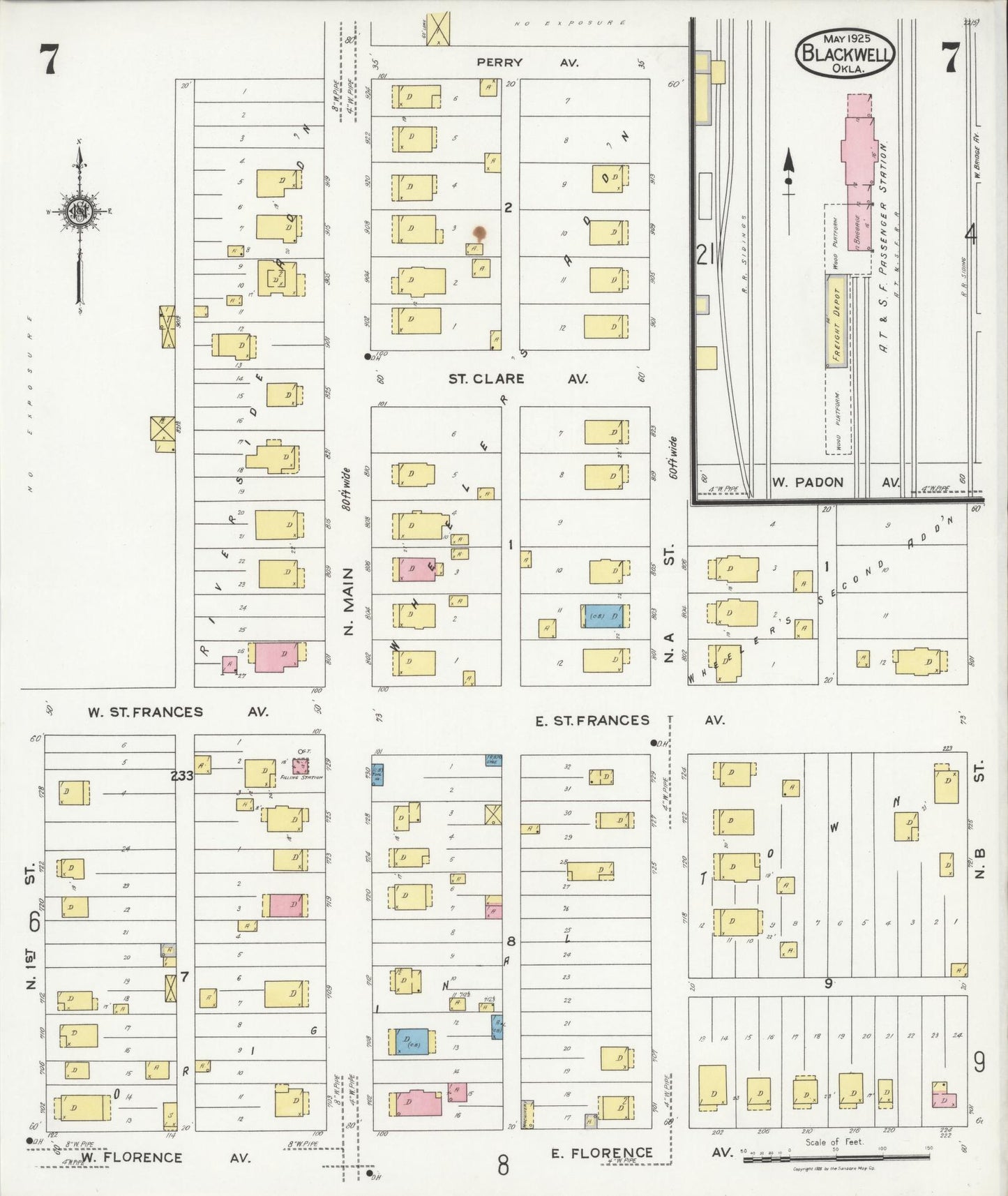 Sanborn Fire Insurance Map from Blackwell, Kay County, Oklahoma (1925), Sheet #0007 - Historic Sanborn Fire Insurance Map Print, vintage old map wall art, antique decor, genealogy gift, Oklahoma Oklahoma map