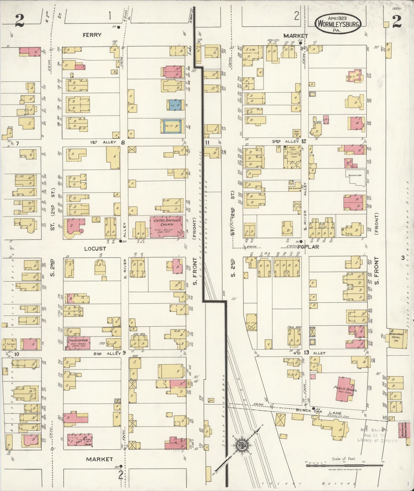 Sanborn Fire Insurance Map from Wormleysburg, Cumberland County, Pennsylvania (1923), Sheet #0002 - Complete Map Set gallery image, historic Sanborn map, vintage wall art, Pennsylvania Pennsylvania