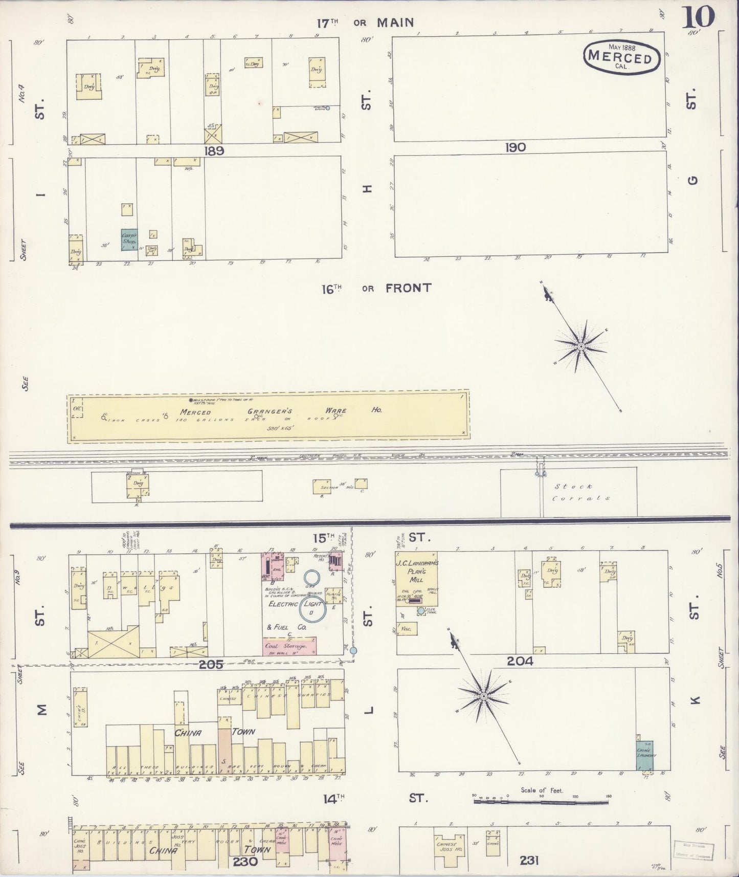Sanborn Fire Insurance Map from Merced, Merced County, California (1888), Sheet #0010 - Historic Sanborn Fire Insurance Map Print, vintage old map wall art, antique decor, genealogy gift, California California map