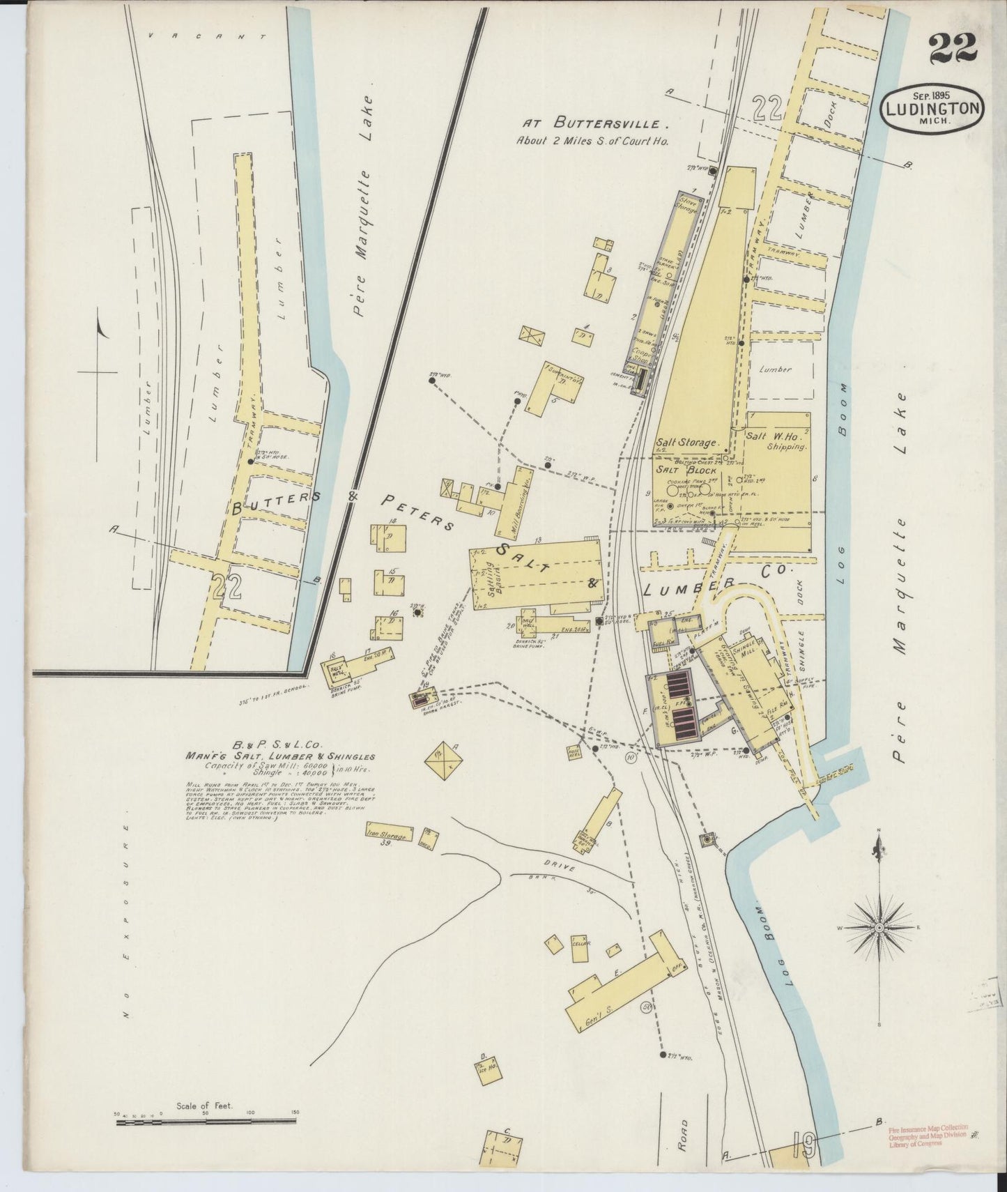 Sanborn Fire Insurance Map from Ludington, Mason County, Michigan (1895), Sheet #0022 - Complete Map Set gallery image, historic Sanborn map, vintage wall art, Michigan Michigan