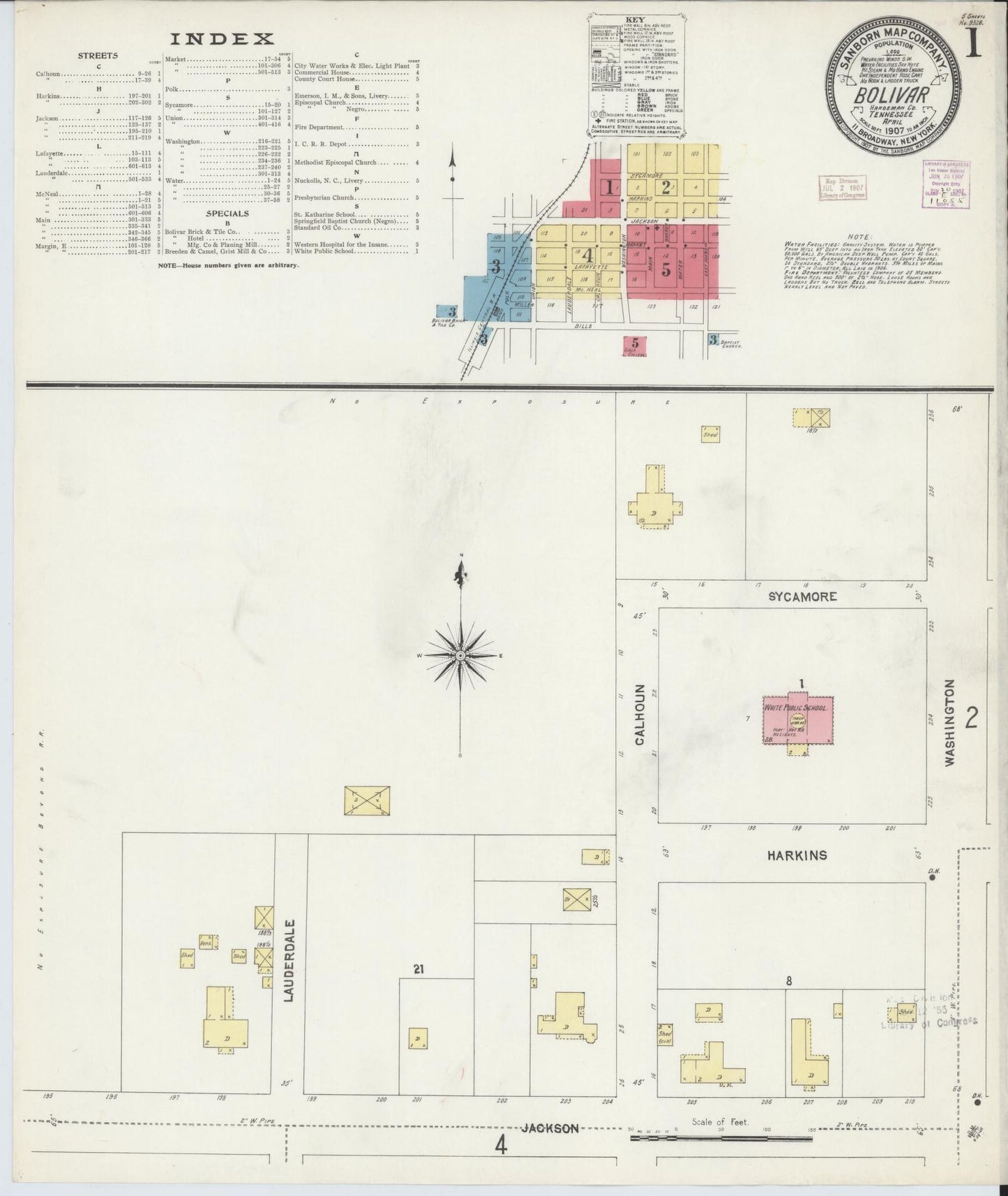 Sanborn Fire Insurance Map from Bolivar, Hardeman County, Tennessee. (1907) – Historic Sanborn Fire Insurance Map Print