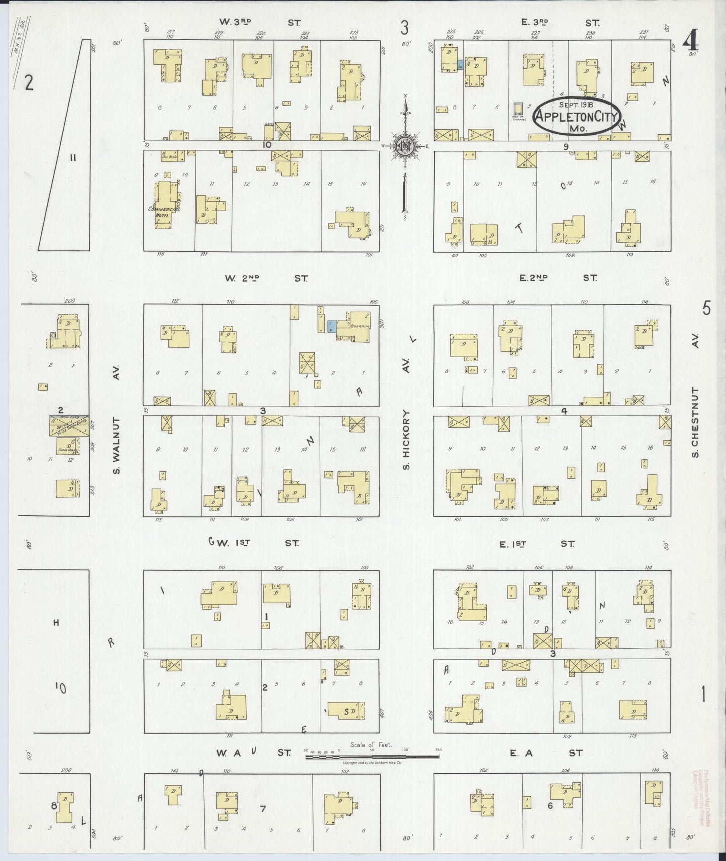 Sanborn Fire Insurance Map from Appleton City, Saint Clair County, Missouri (1918), Sheet #0004 - Historic Sanborn Fire Insurance Map Print, vintage old map wall art, antique decor, genealogy gift, Missouri Missouri map