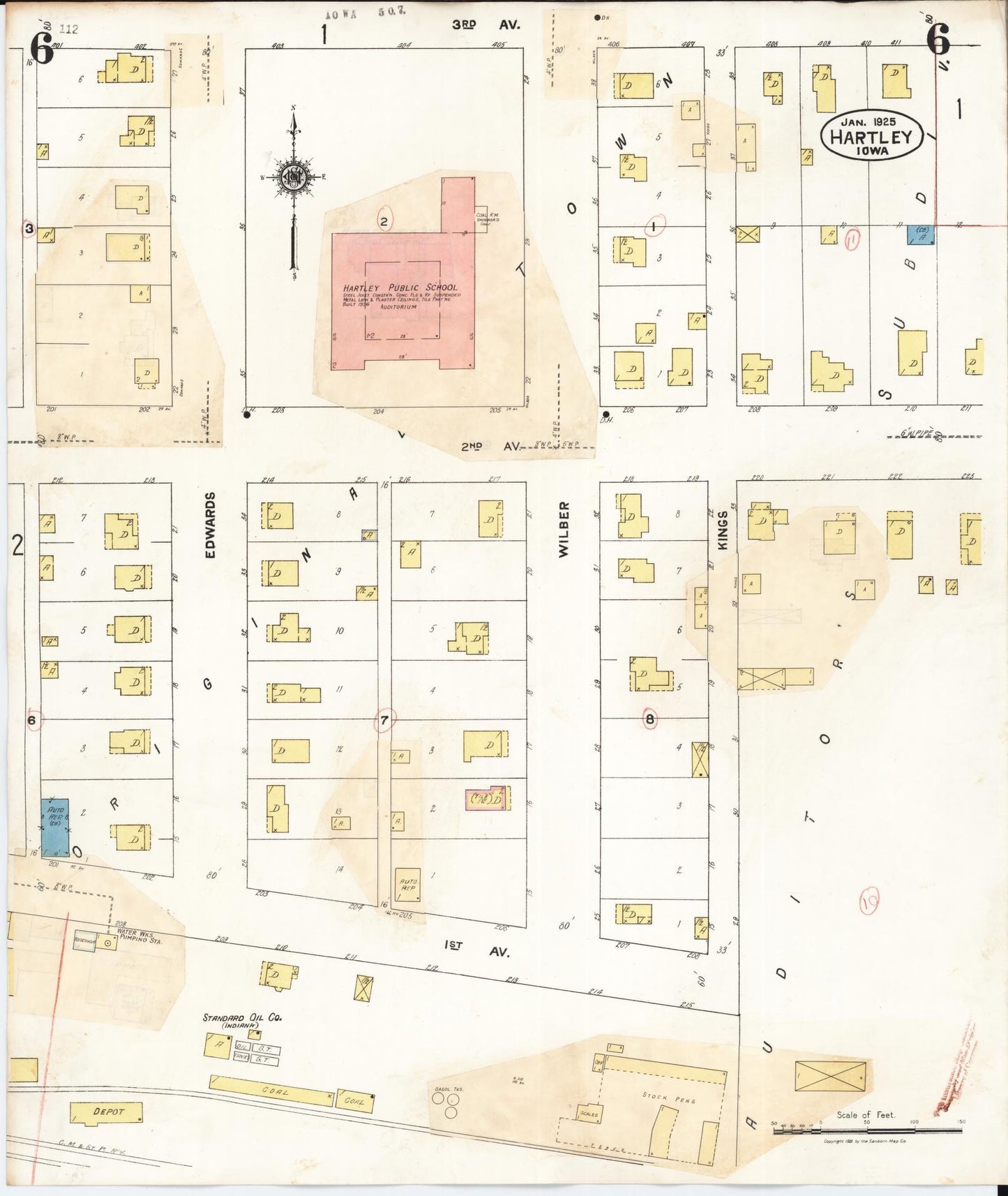 Sanborn Fire Insurance Map from Hartley, O'Brien County, Iowa (1936), Sheet #0006 - Historic Sanborn Fire Insurance Map Print, vintage old map wall art