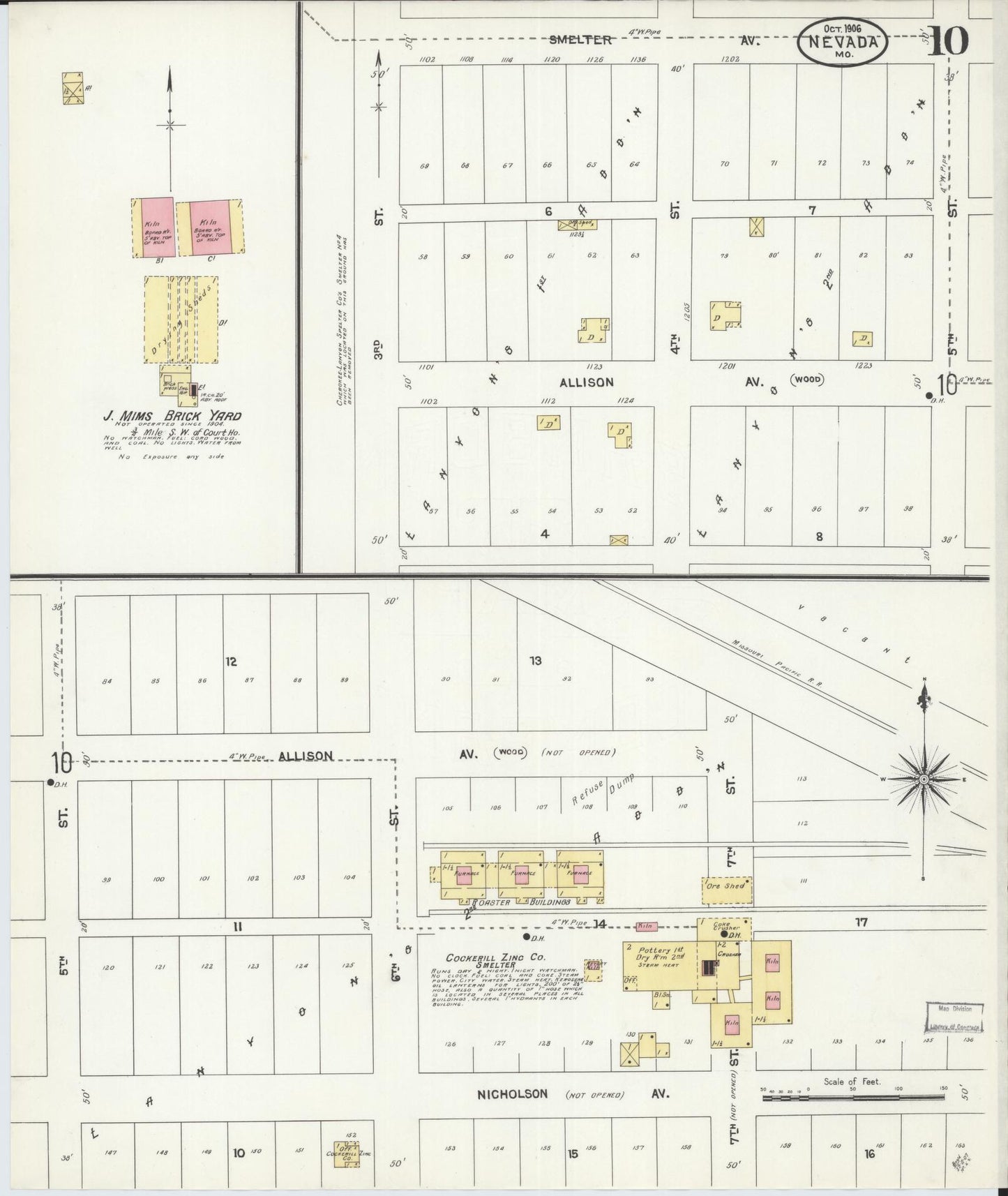 Sanborn Fire Insurance Map from Nevada, Vernon County, Missouri (1906), Sheet #0010 - Historic Sanborn Fire Insurance Map Print, vintage old map wall art, antique decor, genealogy gift, Missouri Missouri map