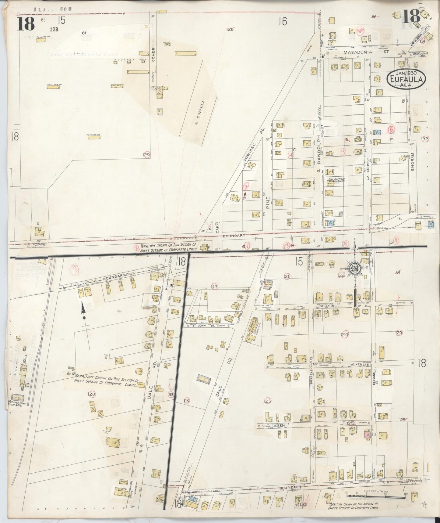 Sanborn Fire Insurance Map from Eufaula, Barbour County, Alabama (1950), Sheet #0018 - Historic Sanborn Fire Insurance Map Print, vintage old map wall art, antique decor, genealogy gift, Alabama Alabama map