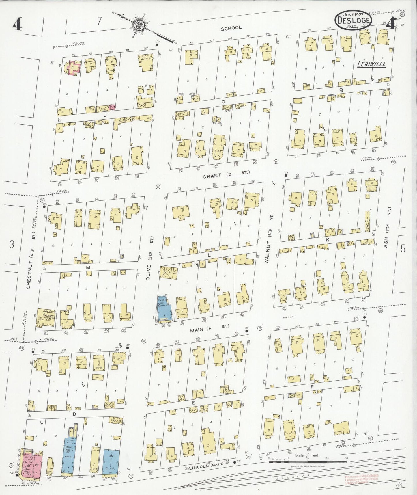 Sanborn Fire Insurance Map from Desloge, Saint Francois County, Missouri (1927), Sheet #0004 - Historic Sanborn Fire Insurance Map Print, vintage old map wall art, antique decor, genealogy gift, Missouri Missouri map