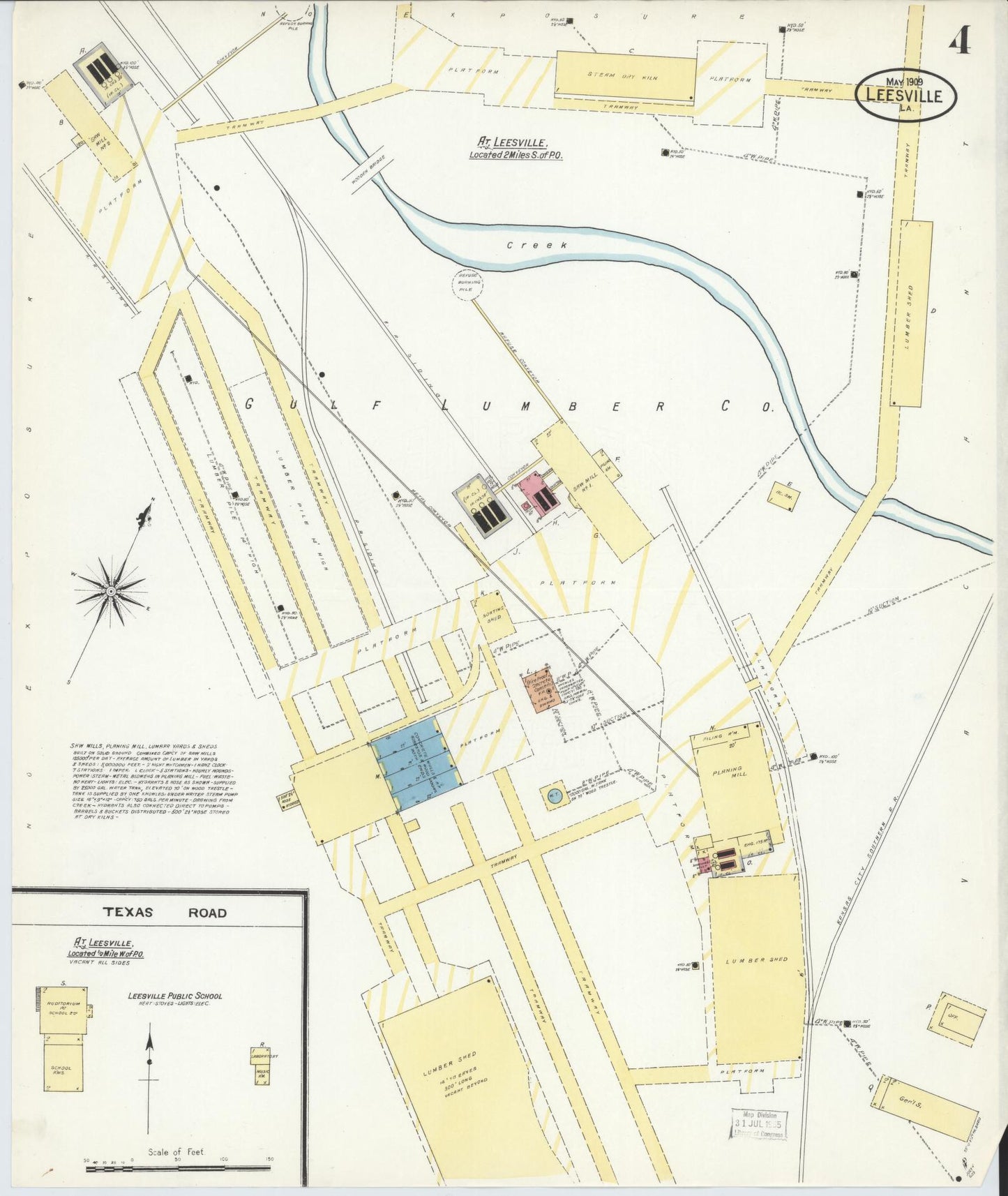 Sanborn Fire Insurance Map from Leesville, Vernon Parish, Louisiana (1909), Sheet #0004 - Historic Sanborn Fire Insurance Map Print, vintage old map wall art, antique decor, genealogy gift, Louisiana Louisiana map