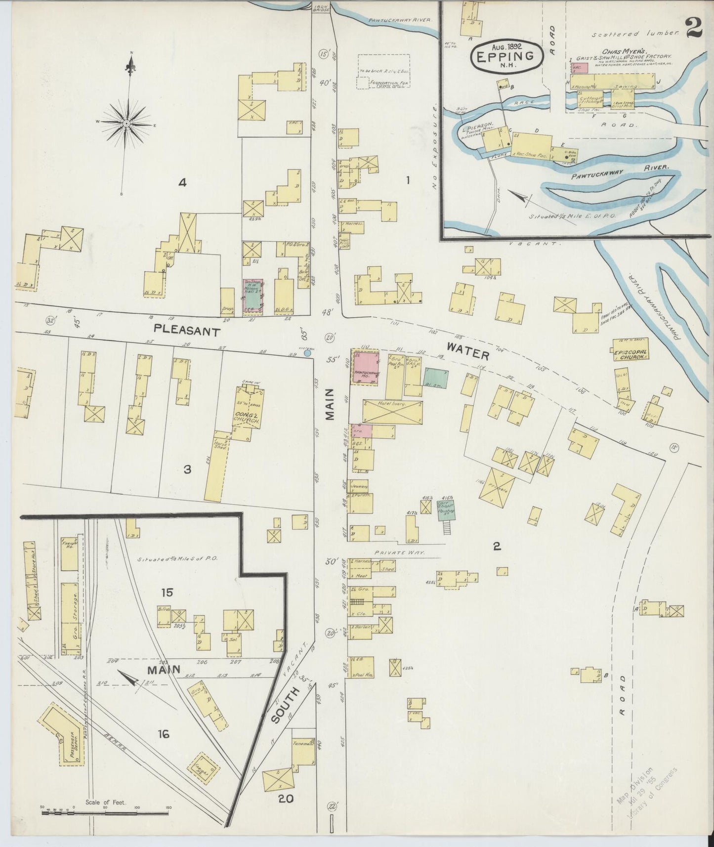 Sanborn Fire Insurance Map from Epping, Rockingham County, New Hampshire (1892), Sheet #0002 - Complete Map Set gallery image, historic Sanborn map, vintage wall art, New Hampshire New Hampshire