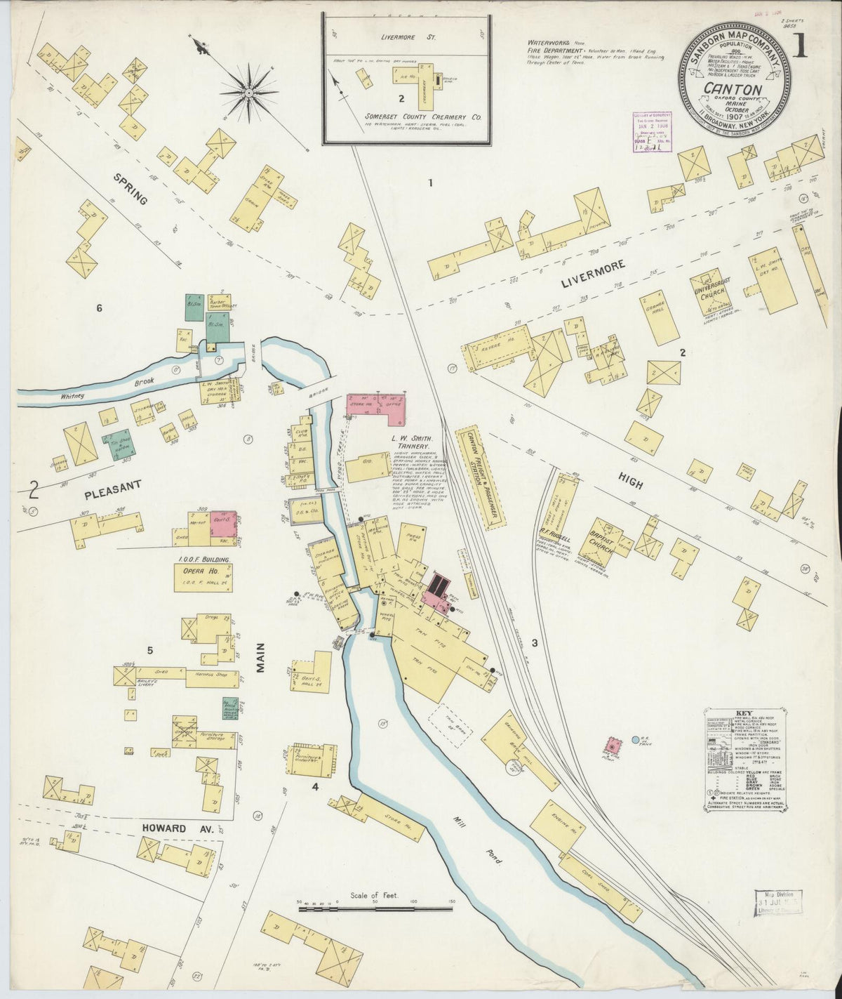 Sanborn Fire Insurance Map from Canton, Oxford County, Maine (1907), Sheet #0001 - Historic Sanborn Fire Insurance Map Print, vintage old map wall art, antique decor, genealogy gift, Maine Maine map
