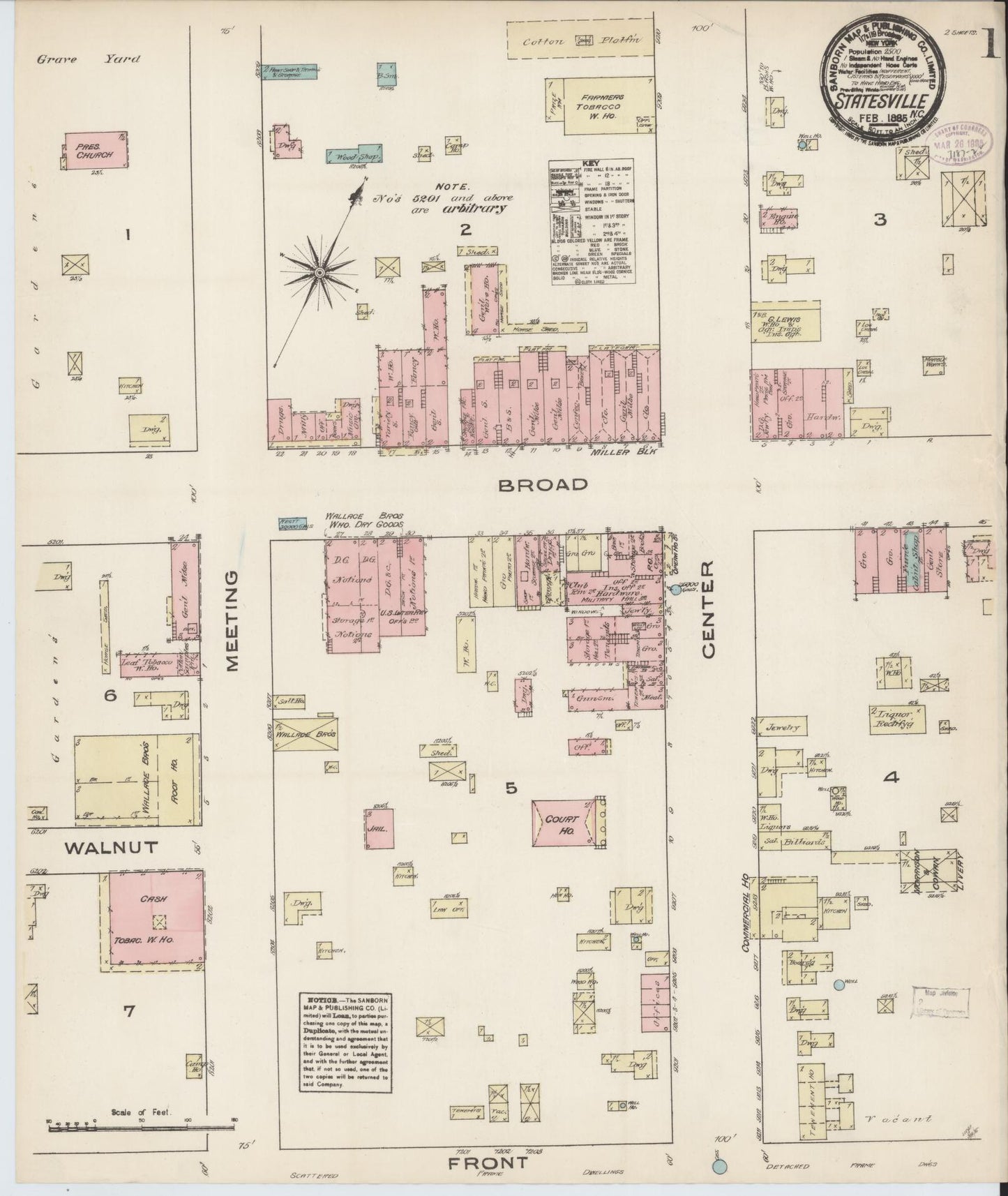 Sanborn Fire Insurance Map from Statesville, Iredell County, North Carolina (1885), Sheet #0001 - Historic Sanborn Fire Insurance Map Print, vintage old map wall art, antique decor, genealogy gift, North Carolina North Carolina map