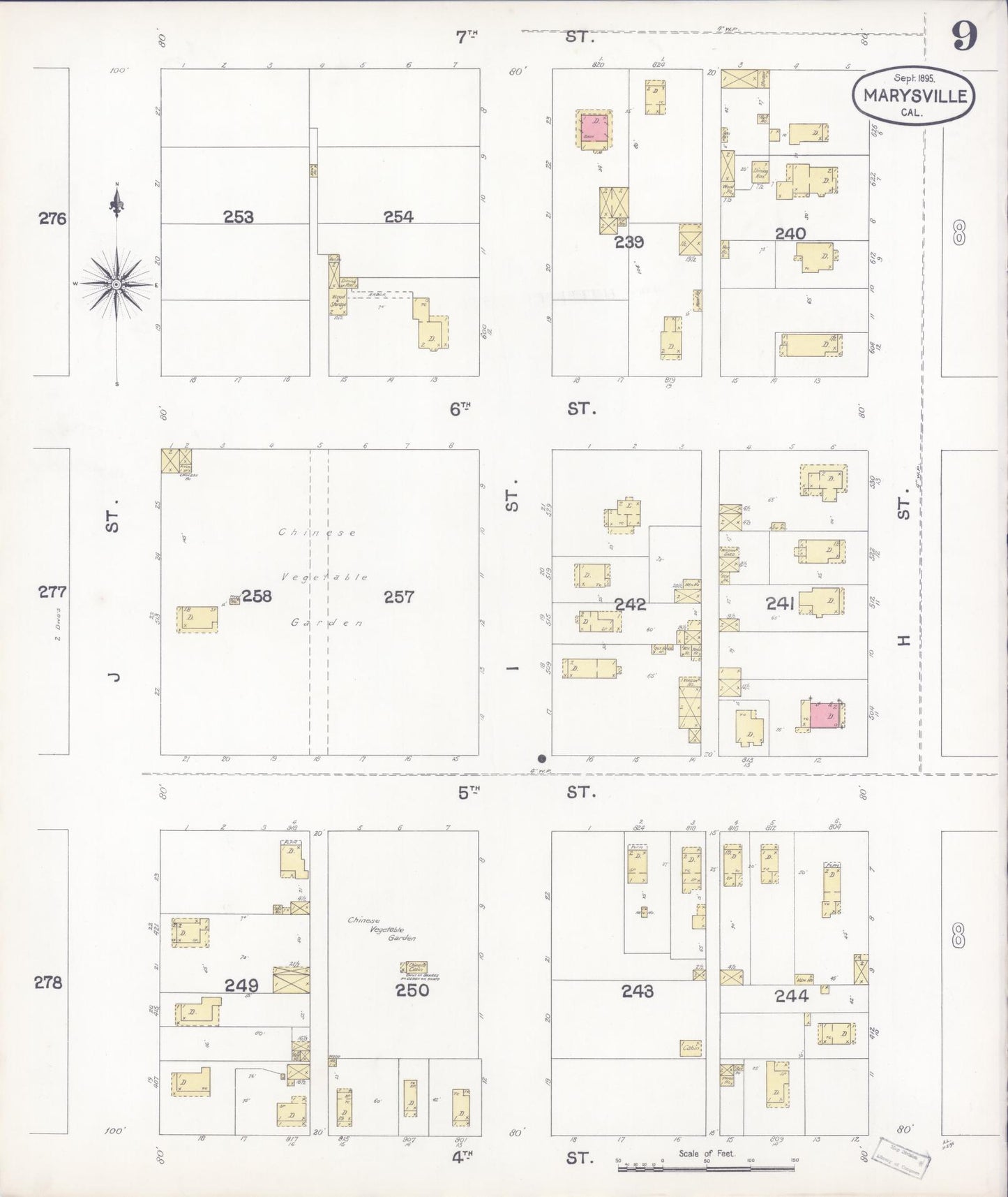 Sanborn Fire Insurance Map from Marysville, Yuba County, California (1895), Sheet #0009 - Historic Sanborn Fire Insurance Map Print, vintage old map wall art, antique decor, genealogy gift, California California map