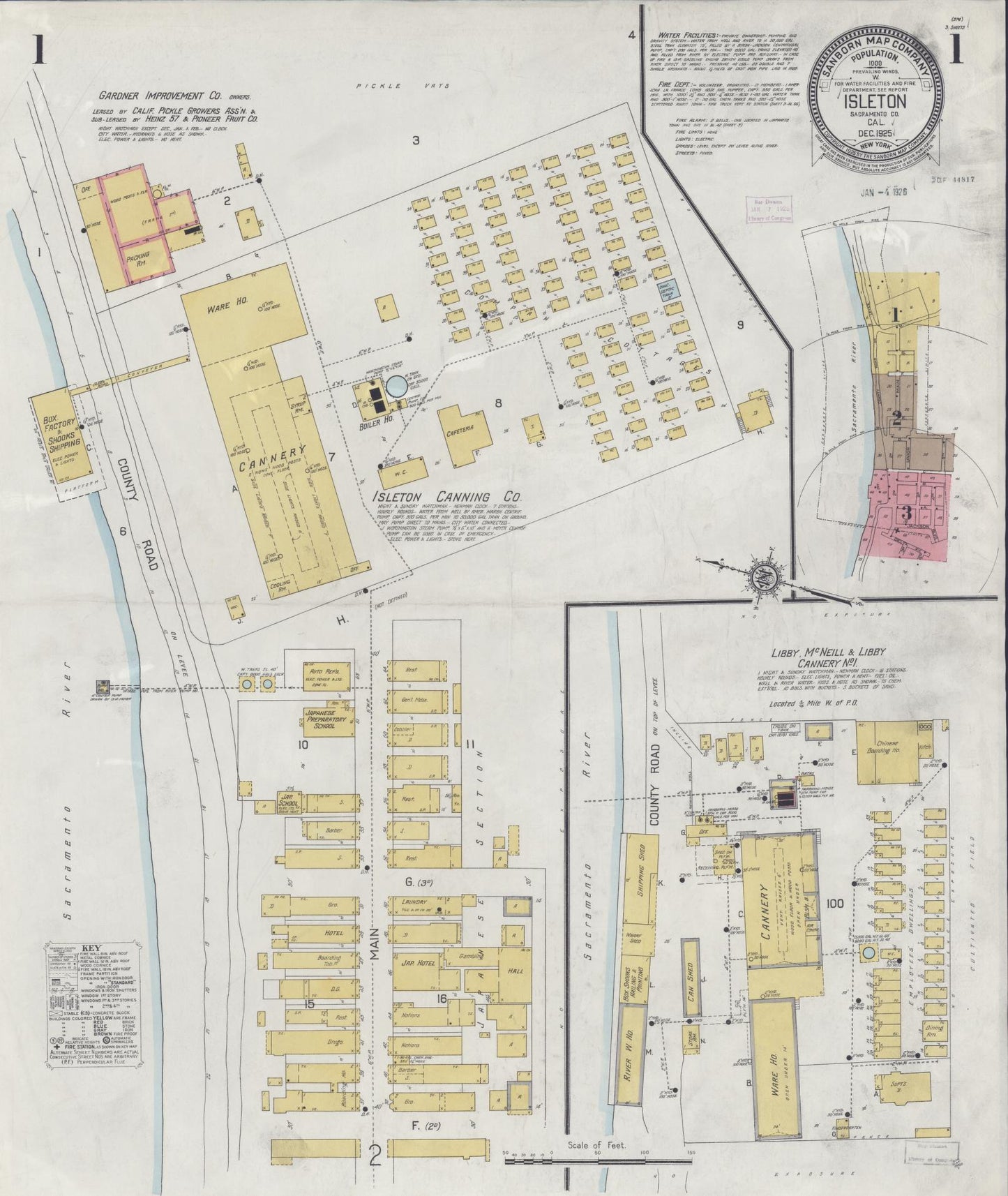 Sanborn Fire Insurance Map from Isleton, Sacramento County, California (1925), Sheet #0001 - Historic Sanborn Fire Insurance Map Print, vintage old map wall art, antique decor, genealogy gift, California California map