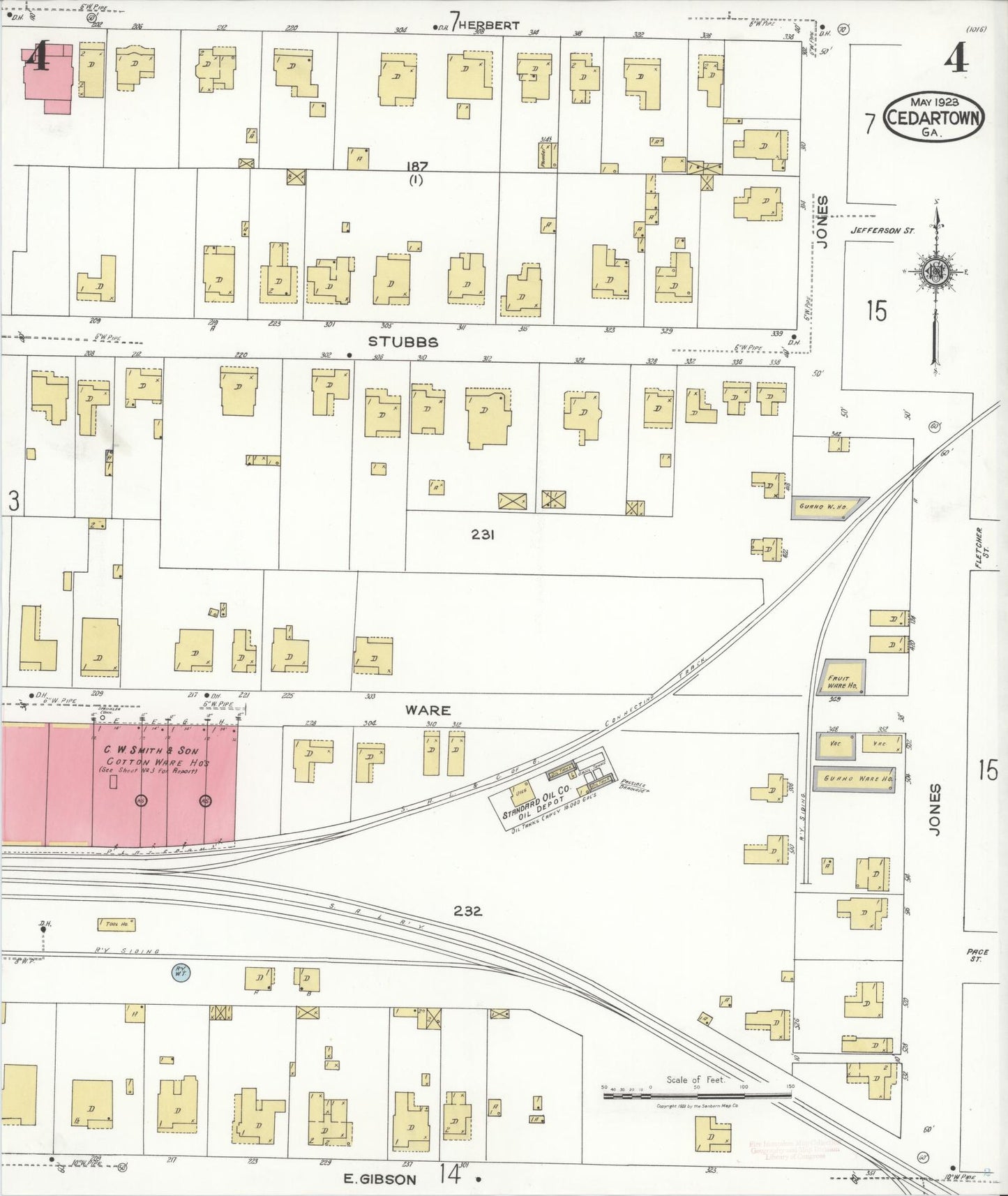Sanborn Fire Insurance Map from Cedartown, Polk County, Georgia (1923), Sheet #0004 - Historic Sanborn Fire Insurance Map Print, vintage old map wall art, antique decor, genealogy gift, Georgia Georgia map