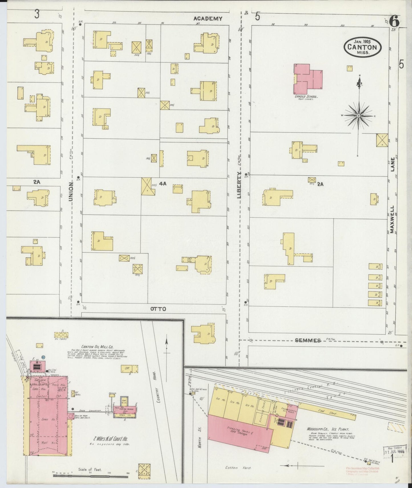 Sanborn Fire Insurance Map from Canton, Madison County, Mississippi (1905), Sheet #0006 - Historic Sanborn Fire Insurance Map Print, vintage old map wall art, antique decor, genealogy gift, Mississippi Mississippi map
