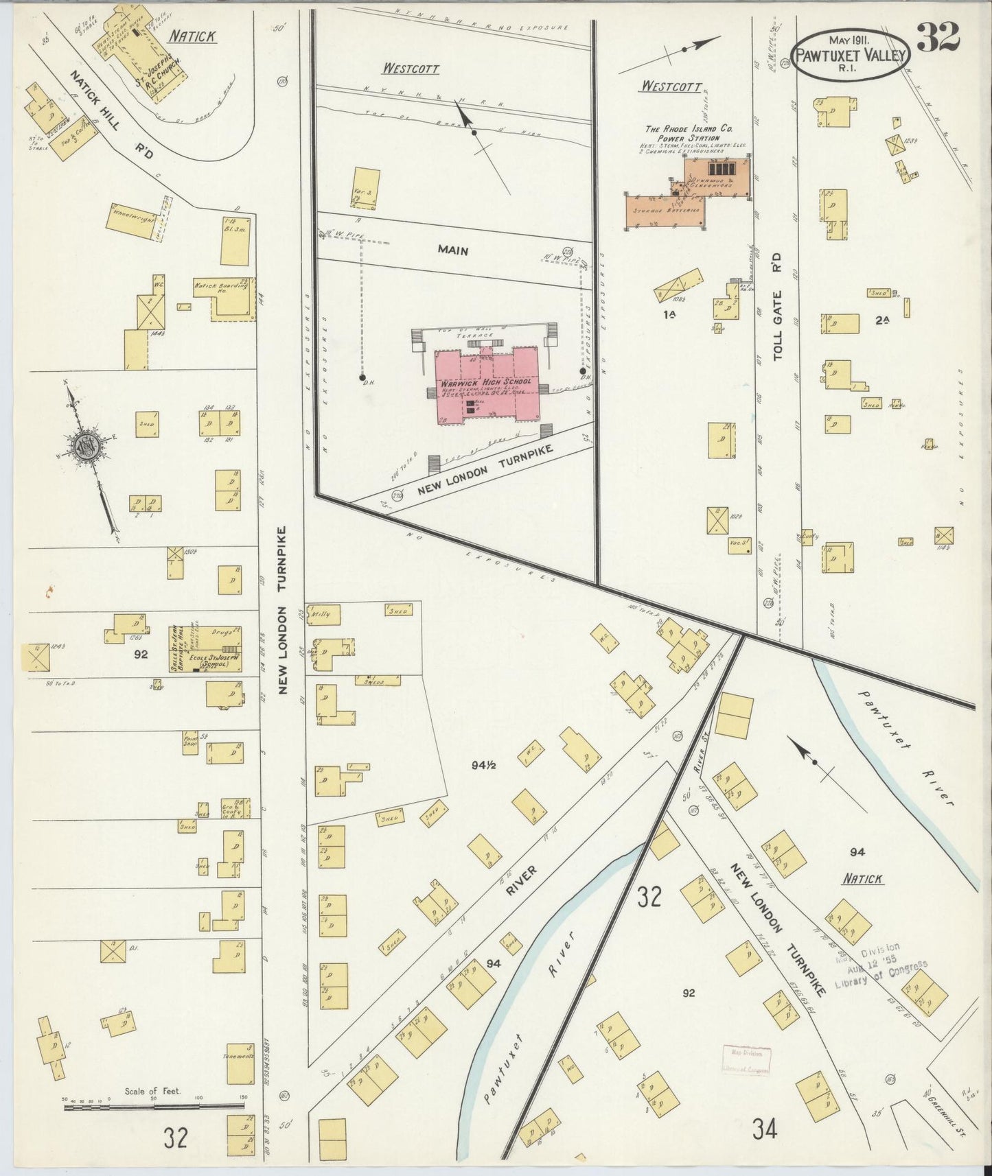 Sanborn Fire Insurance Map from Pawtuxet Valley, Kent and Providence Counties, Rhode Island (1911), Sheet #0032 - Historic Sanborn Fire Insurance Map Print, vintage old map wall art, antique decor, genealogy gift, Washington Washington map