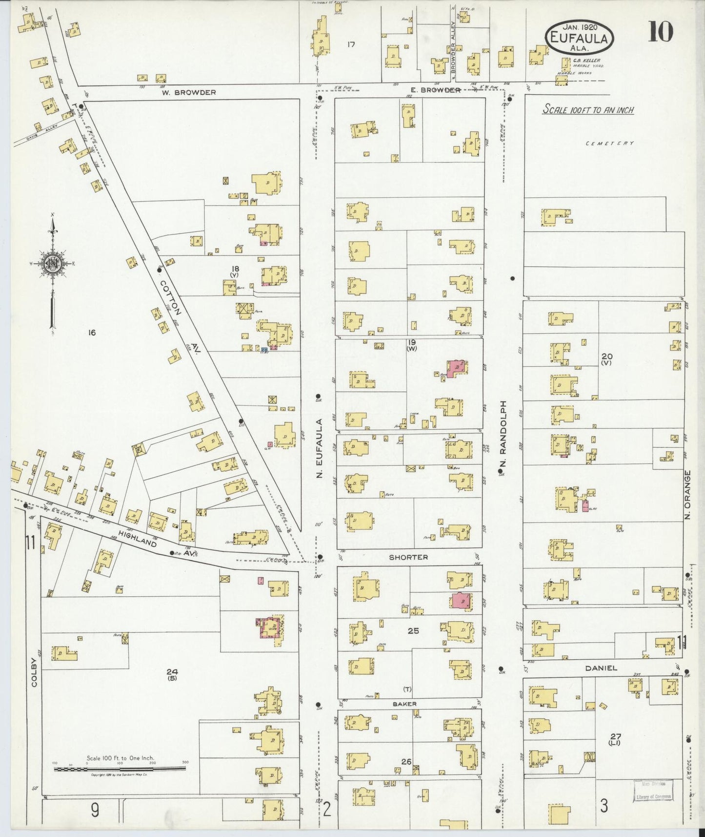 Sanborn Fire Insurance Map from Eufaula, Barbour County, Alabama (1920), Sheet #0010 - Historic Sanborn Fire Insurance Map Print, vintage old map wall art, antique decor, genealogy gift, Alabama Alabama map