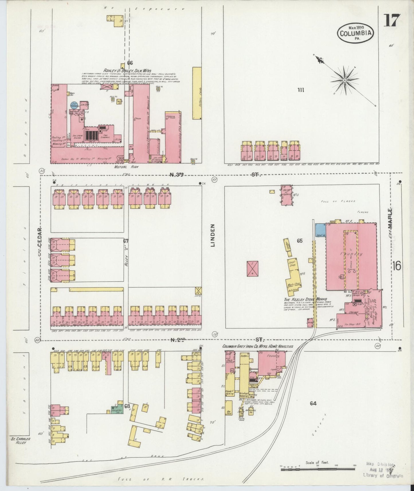 Sanborn Fire Insurance Map from Columbia, Lancaster County, Pennsylvania (1899), Sheet #0017 - Historic Sanborn Fire Insurance Map Print, vintage old map wall art, antique decor, genealogy gift, Pennsylvania Pennsylvania map