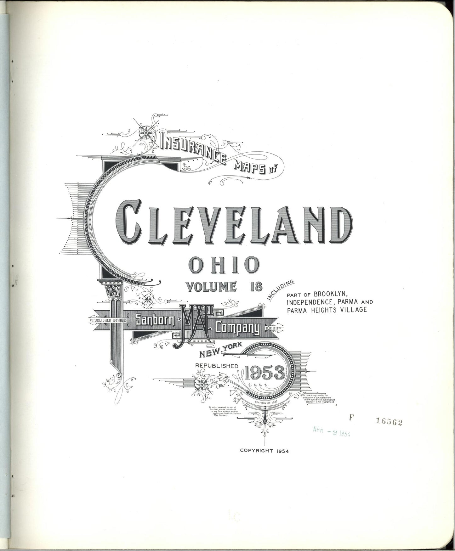 Sanborn Fire Insurance Map from Cleveland, Cuyahoga County, Ohio (1953), Sheet #0001 - Complete Map Set gallery image, historic Sanborn map, vintage wall art, Ohio Ohio