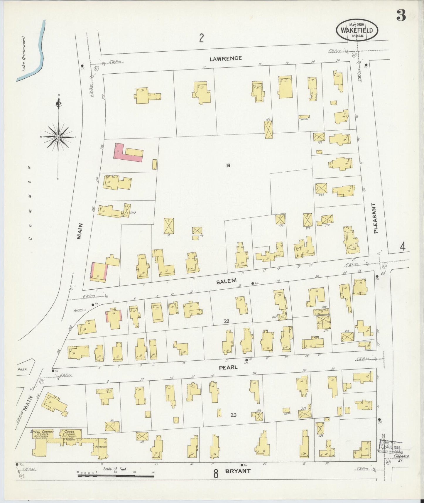 Sanborn Fire Insurance Map from Wakefield, Middlesex County, Massachusetts (1909), Sheet #0003 - Historic Sanborn Fire Insurance Map Print, vintage old map wall art, antique decor, genealogy gift, Massachusetts Massachusetts map