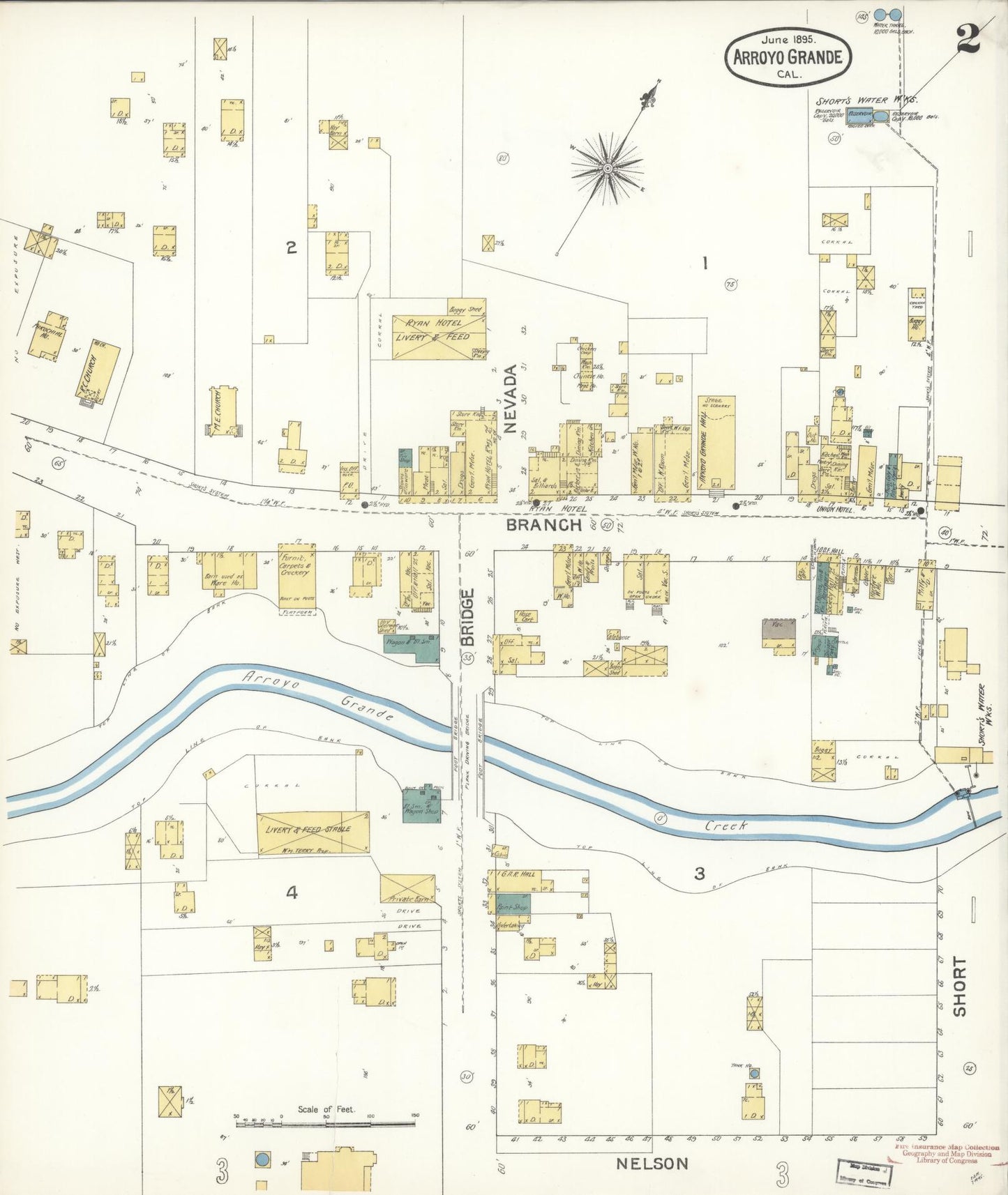 Sanborn Fire Insurance Map from Arroyo Grande, San Luis Obispo County, California (1895), Sheet #0002 - Historic Sanborn Fire Insurance Map Print, vintage old map wall art, antique decor, genealogy gift, California California map