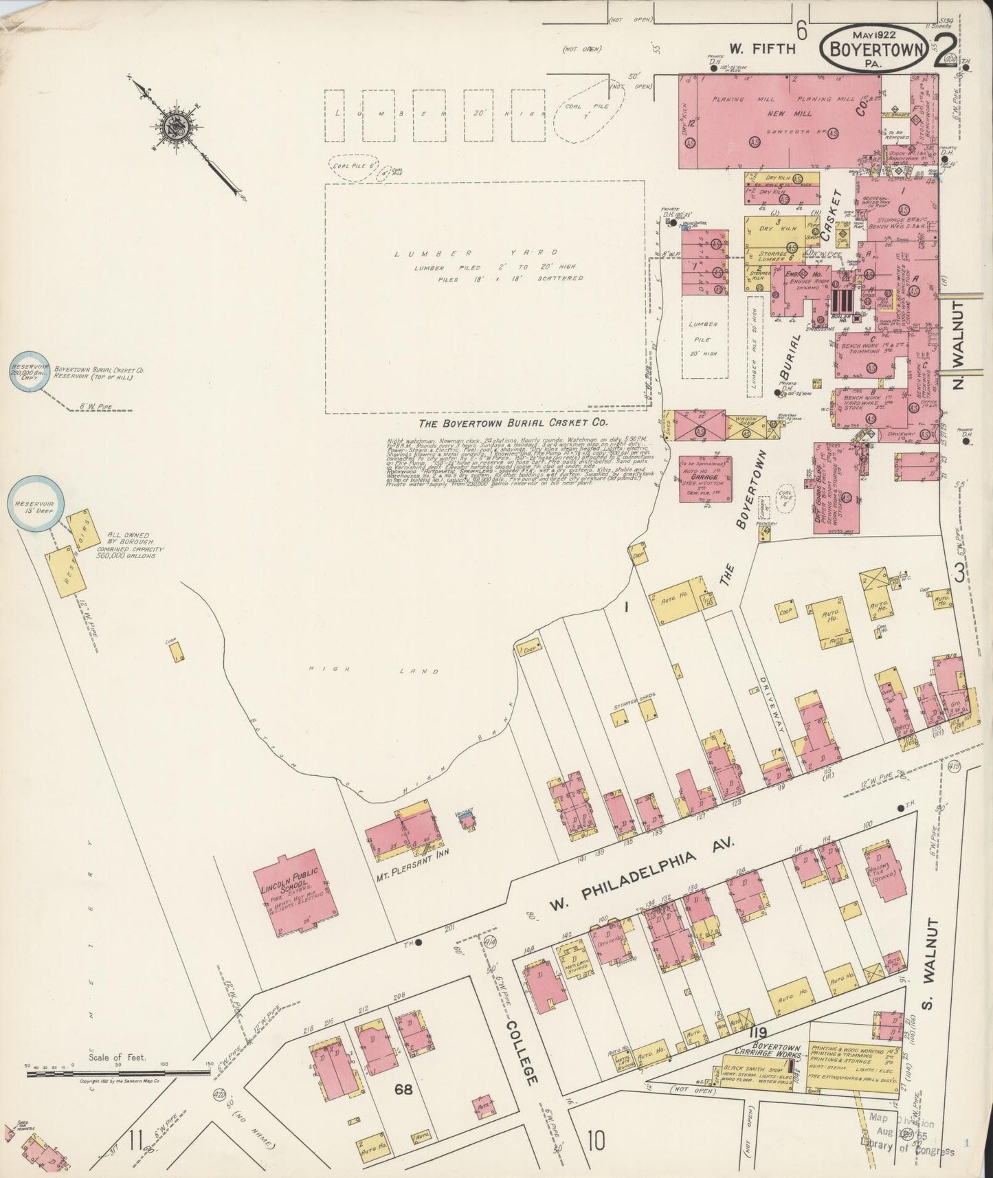 Sanborn Fire Insurance Map from Boyertown, Berks County, Pennsylvania (1922), Sheet #0002 - Historic Sanborn Fire Insurance Map Print, vintage old map wall art, antique decor, genealogy gift, Pennsylvania Pennsylvania map
