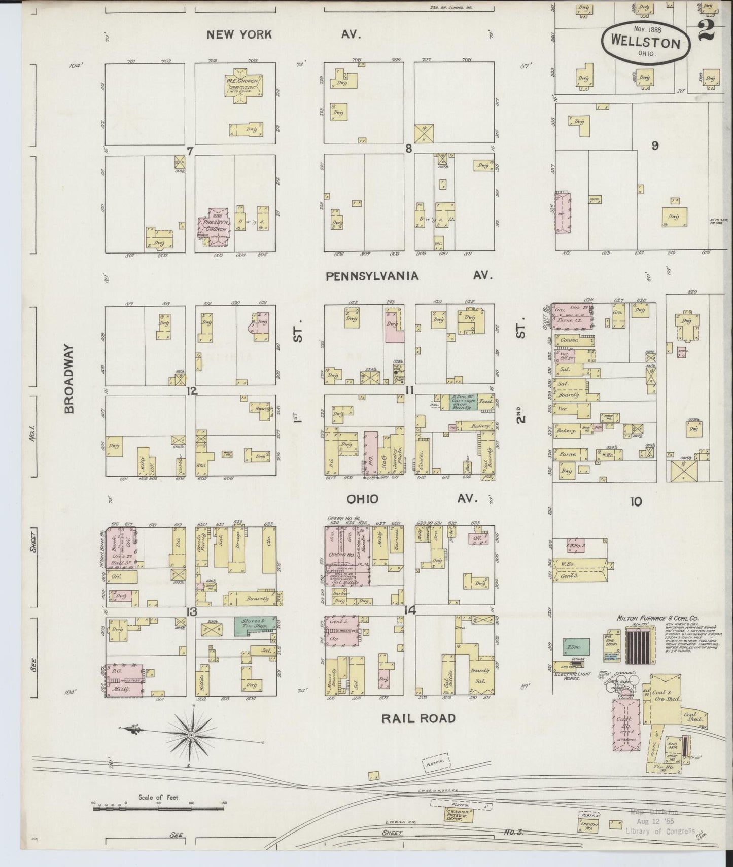 Sanborn Fire Insurance Map from Wellston, Jackson County, Ohio (1888), Sheet #0002 - Historic Sanborn Fire Insurance Map Print, vintage old map wall art, antique decor, genealogy gift, Ohio Ohio map