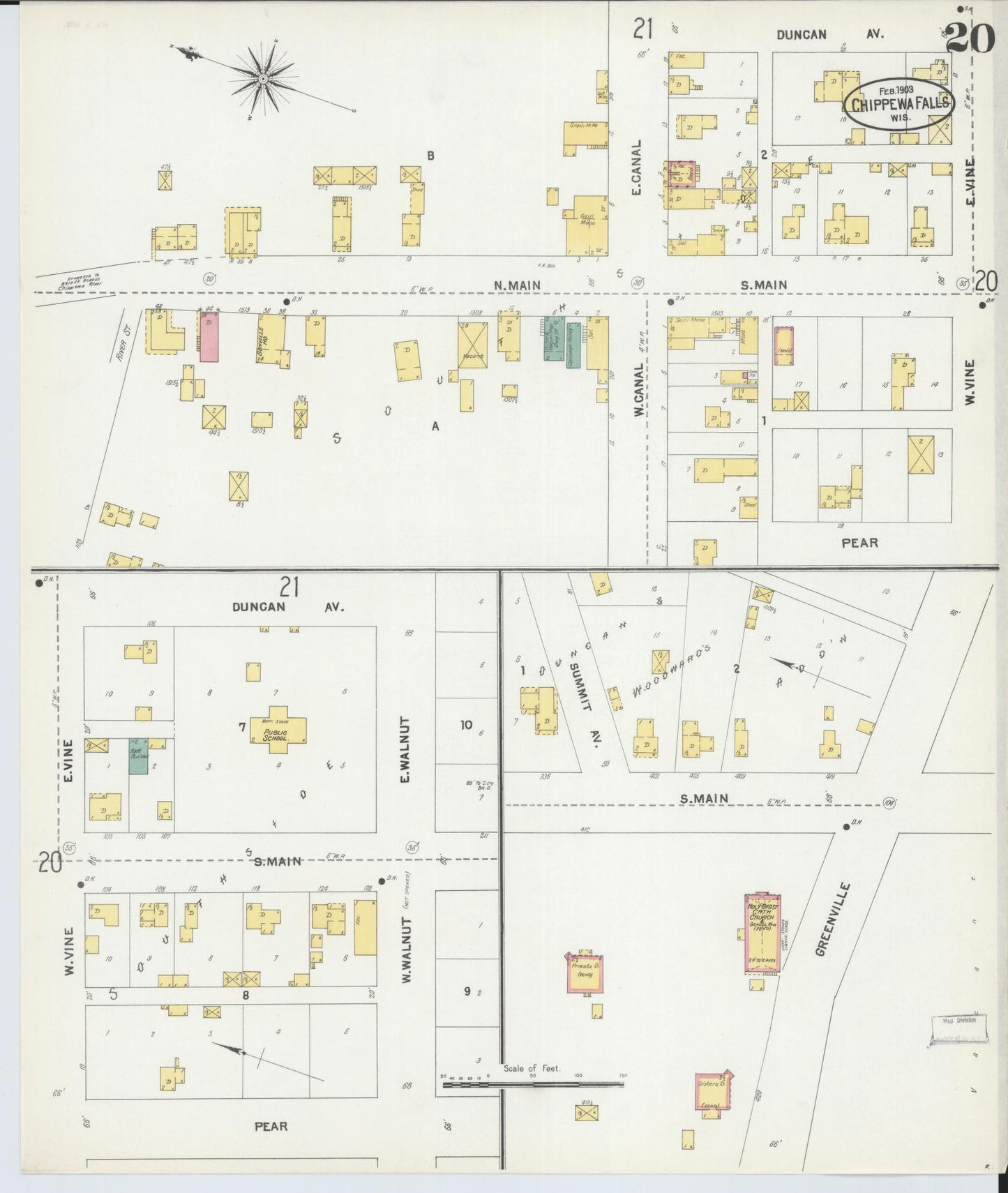 Sanborn Fire Insurance Map from Chippewa Falls, Chippewa County, Wisconsin (1903), Sheet #0020 - Historic Sanborn Fire Insurance Map Print, vintage old map wall art, antique decor, genealogy gift, Wisconsin Wisconsin map