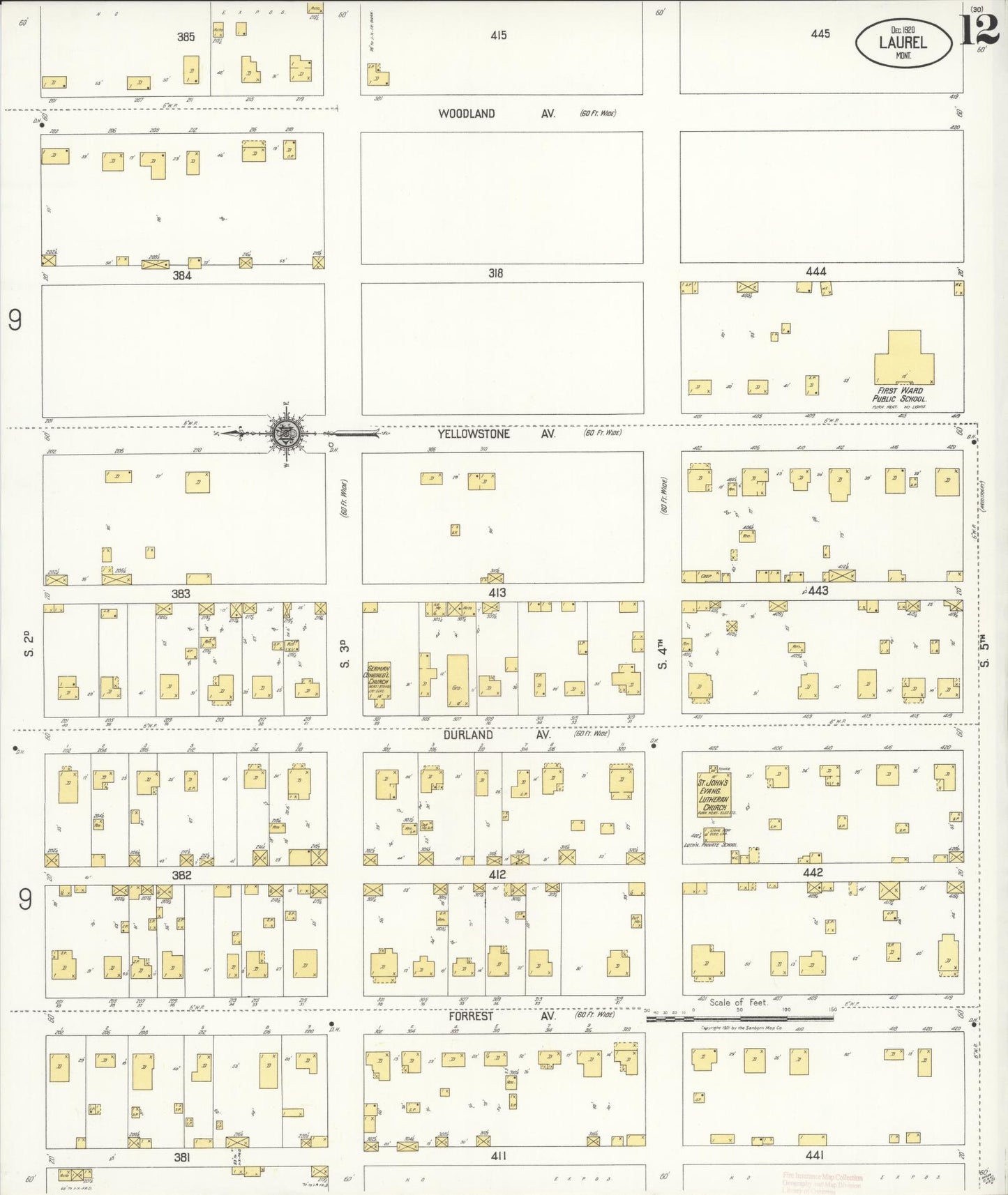 Sanborn Fire Insurance Map from Laurel, Yellowstone County, Montana (1920), Sheet #0012 - Complete Map Set gallery image, historic Sanborn map, vintage wall art, Montana Montana