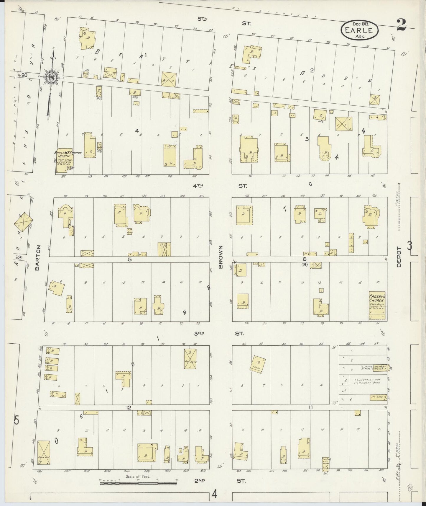 Sanborn Fire Insurance Map from Earle, Crittenden County, Arkansas (1913), Sheet #0002 - Historic Sanborn Fire Insurance Map Print, vintage old map wall art, antique decor, genealogy gift, Arkansas Arkansas map