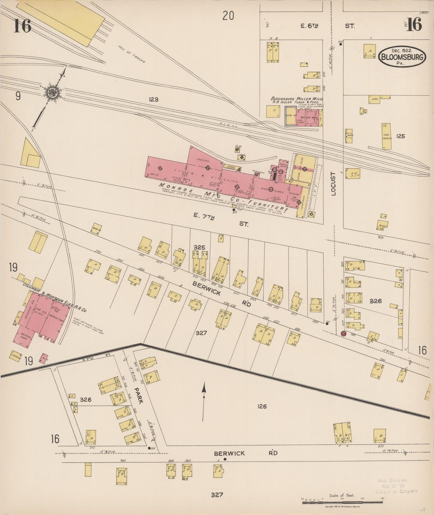 Sanborn Fire Insurance Map from Bloomsburg, Columbia County, Pennsylvania (1922), Sheet #0016 - Historic Sanborn Fire Insurance Map Print, vintage old map wall art, antique decor, genealogy gift, Pennsylvania Pennsylvania map