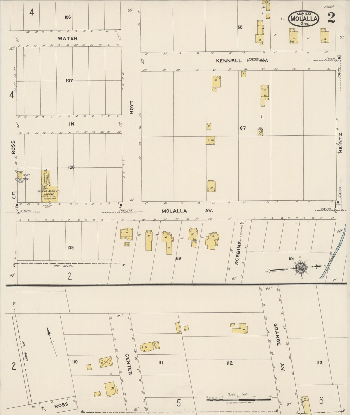 Sanborn Fire Insurance Map from Molalla, Clackamas County, Oregon (1922), Sheet #0002 - Historic Sanborn Fire Insurance Map Print, vintage old map wall art, antique decor, genealogy gift, Oregon Oregon map
