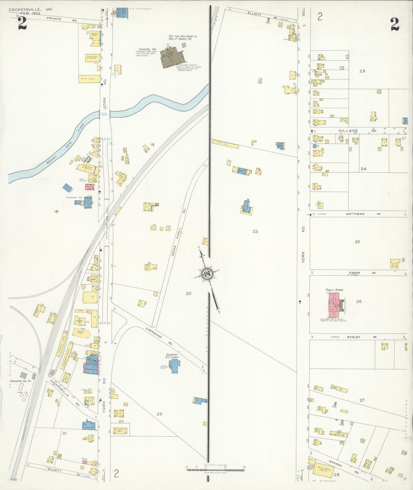 Sanborn Fire Insurance Map from Cockeysville, Baltimore County, Maryland (1933), Sheet #0002 - Historic Sanborn Fire Insurance Map Print, vintage old map wall art, antique decor, genealogy gift, Maryland Maryland map