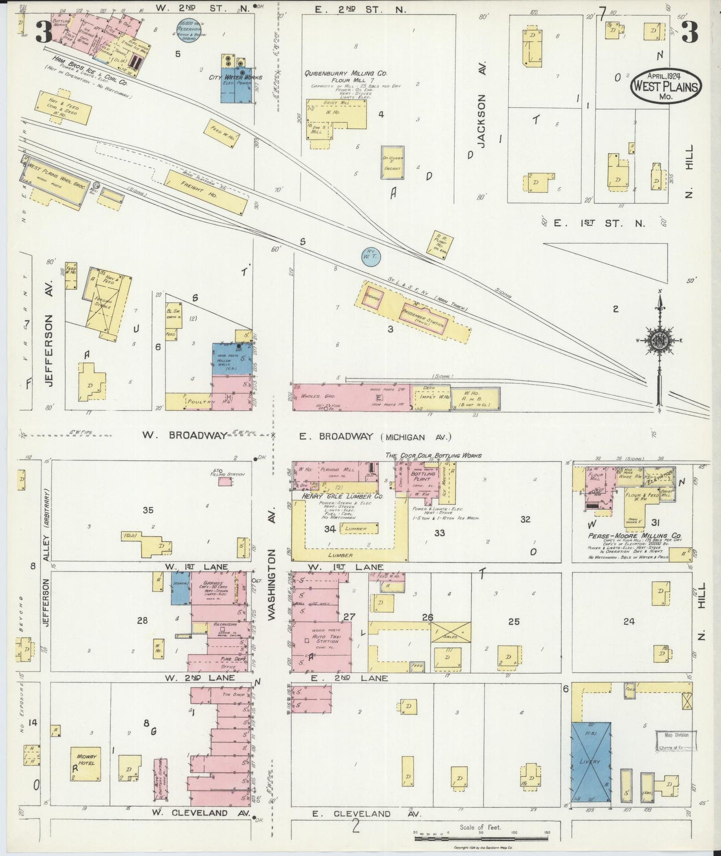 Sanborn Fire Insurance Map from West Plains, Howell County, Missouri (1924), Sheet #0003 - Historic Sanborn Fire Insurance Map Print, vintage old map wall art, antique decor, genealogy gift, Missouri Missouri map