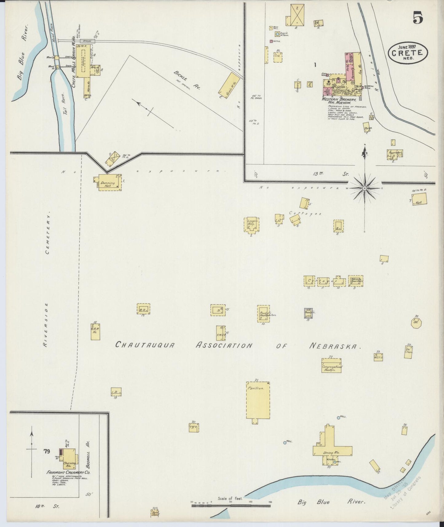 Sanborn Fire Insurance Map from Crete, Saline County, Nebraska (1897), Sheet #0005 - Historic Sanborn Fire Insurance Map Print, vintage old map wall art, antique decor, genealogy gift, Nebraska Nebraska map