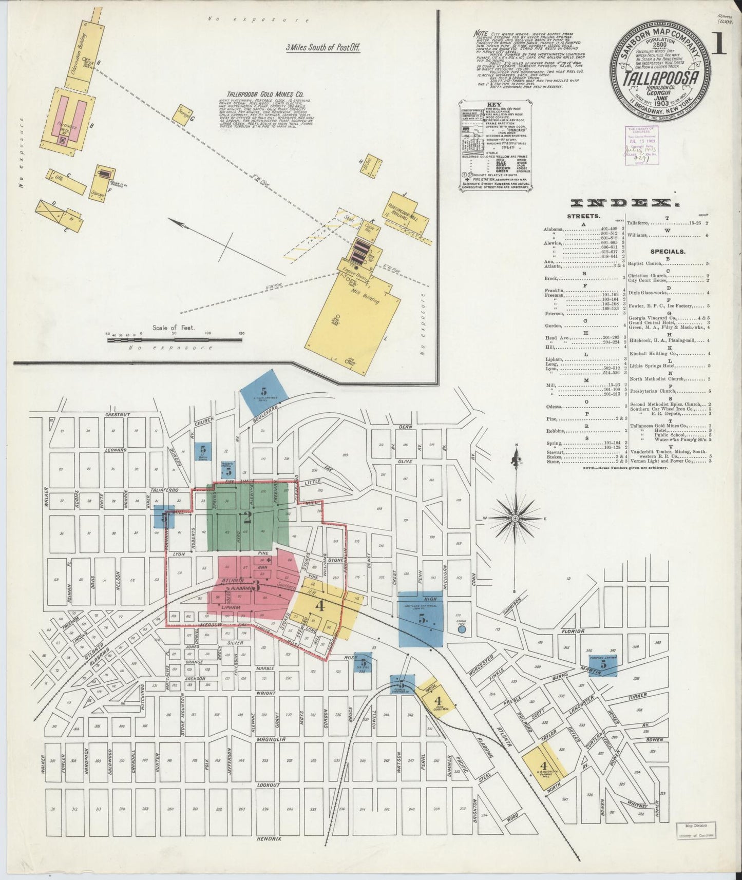 Sanborn Fire Insurance Map from Tallapoosa, Haralson County, Georgia (1903), Sheet #0001 - Historic Sanborn Fire Insurance Map Print, vintage old map wall art, antique decor, genealogy gift, Georgia Georgia map
