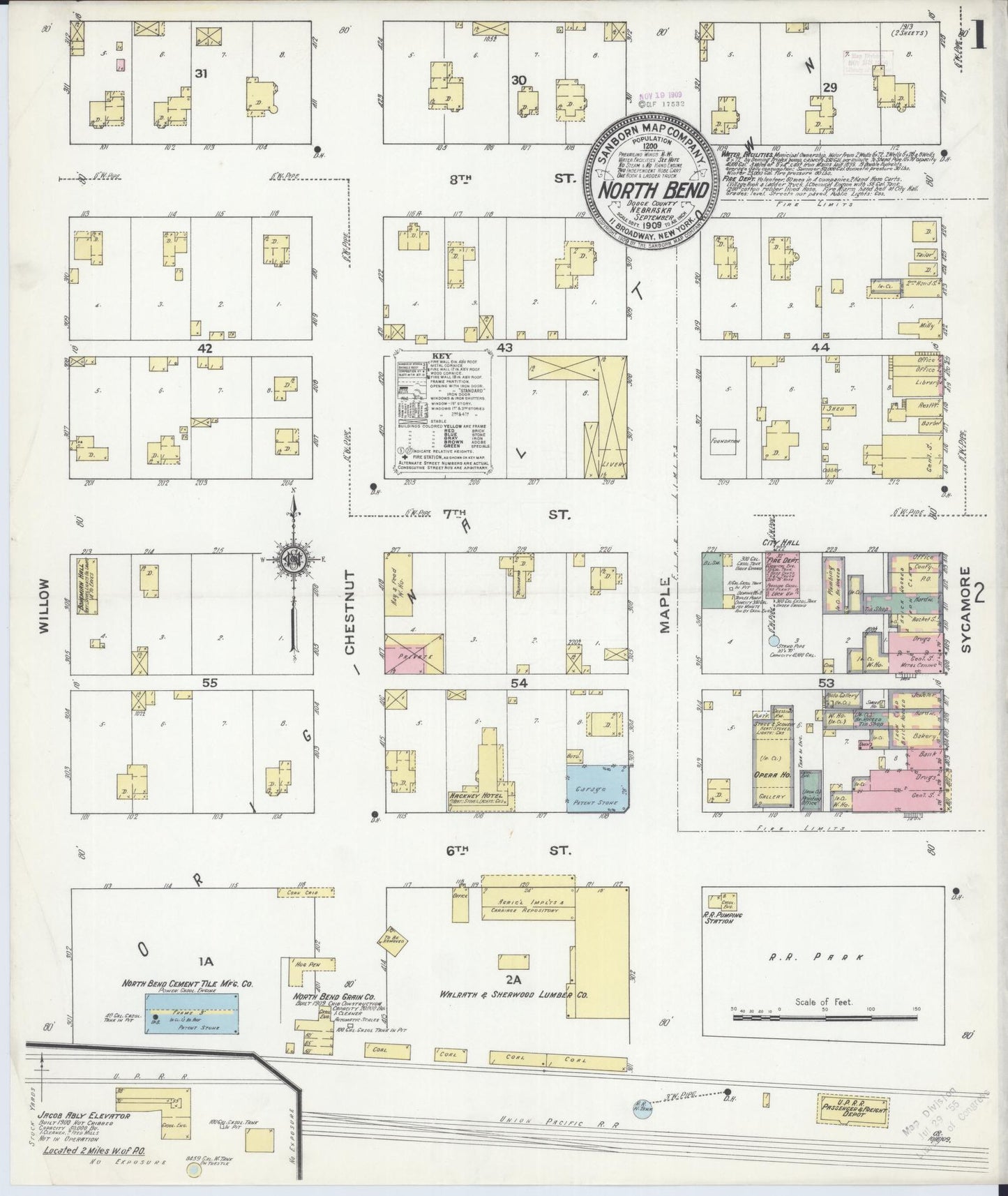 Sanborn Fire Insurance Map from North Bend, Dodge County, Nebraska (1909), Sheet #0001 - Historic Sanborn Fire Insurance Map Print, vintage old map wall art, antique decor, genealogy gift, Nebraska Nebraska map