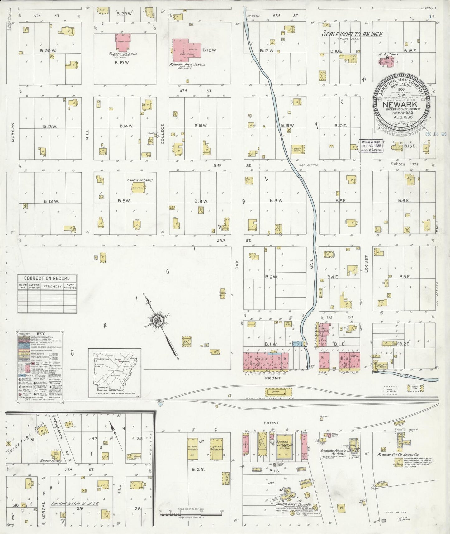 Sanborn Fire Insurance Map from Newark, Independence County, Arkansas (1938), Sheet #0001 - Historic Sanborn Fire Insurance Map Print, vintage old map wall art, antique decor, genealogy gift, Arkansas Arkansas map