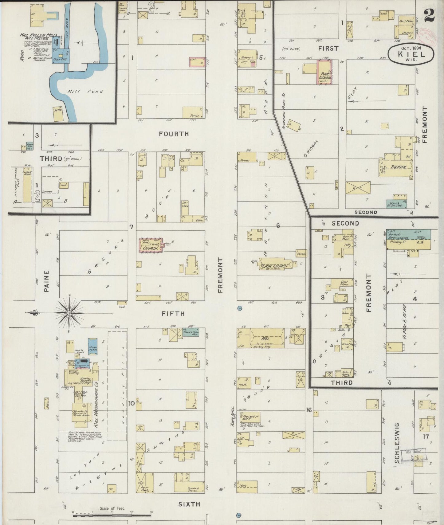 Sanborn Fire Insurance Map from Kiel, Manitowoc and Calumet Counties, Wisconsin (1894), Sheet #0002 - Historic Sanborn Fire Insurance Map Print, vintage old map wall art, antique decor, genealogy gift, Wisconsin Wisconsin map