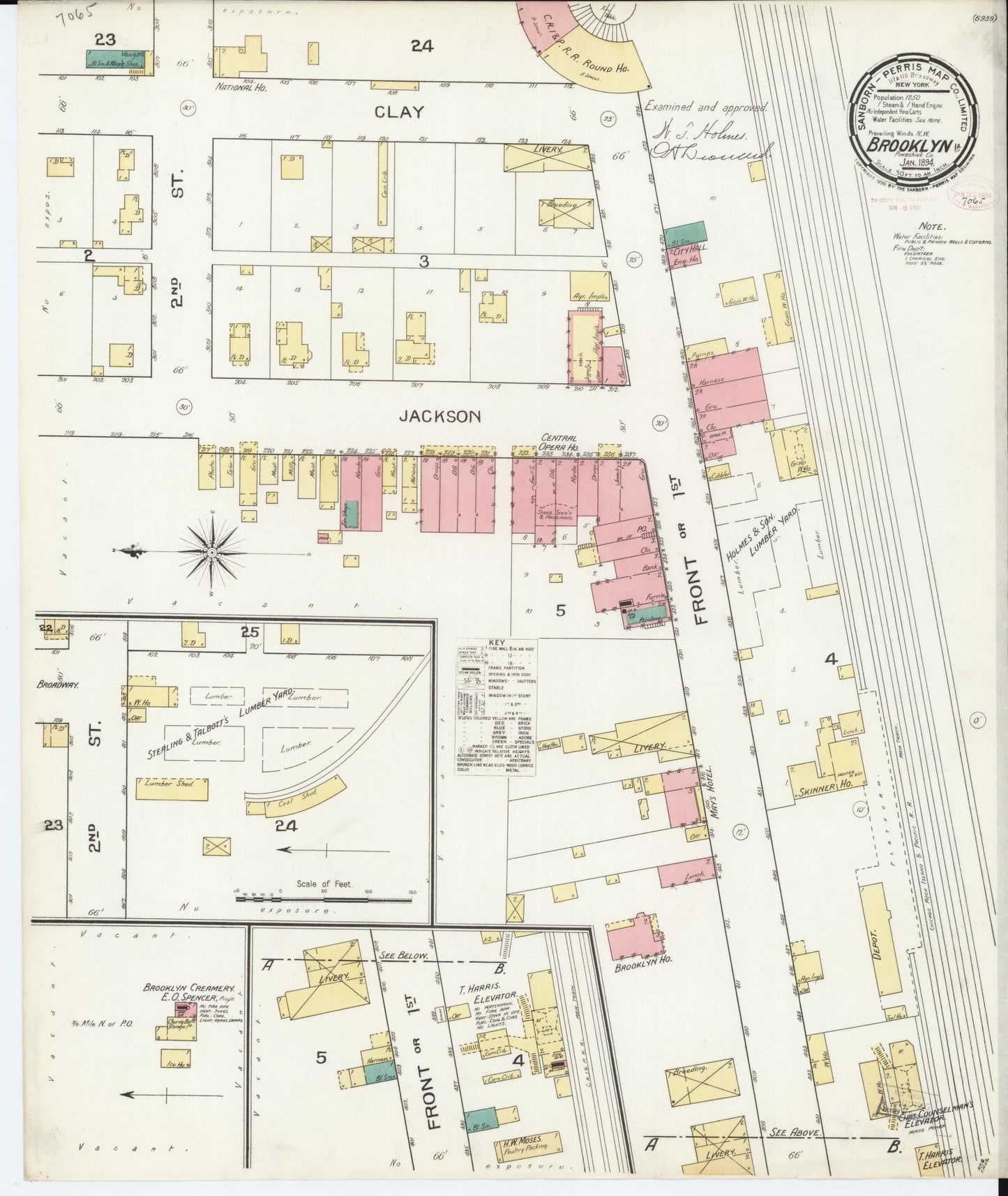 Sanborn Fire Insurance Map from Brooklyn, Poweshiek County, Iowa (1894), Sheet #0001 - Historic Sanborn Fire Insurance Map Print, vintage old map wall art
