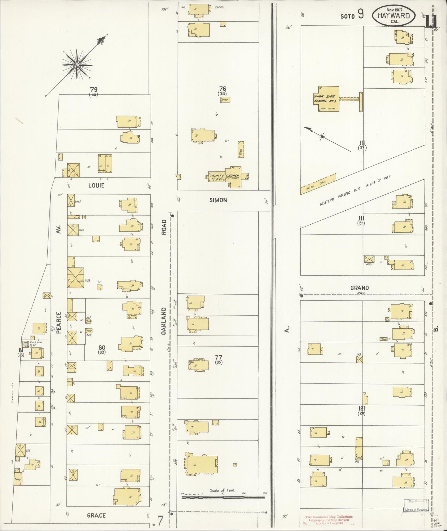Sanborn Fire Insurance Map from Hayward, Alameda County, California (1907), Sheet #0011 - Historic Sanborn Fire Insurance Map Print, vintage old map wall art, antique decor, genealogy gift, California California map