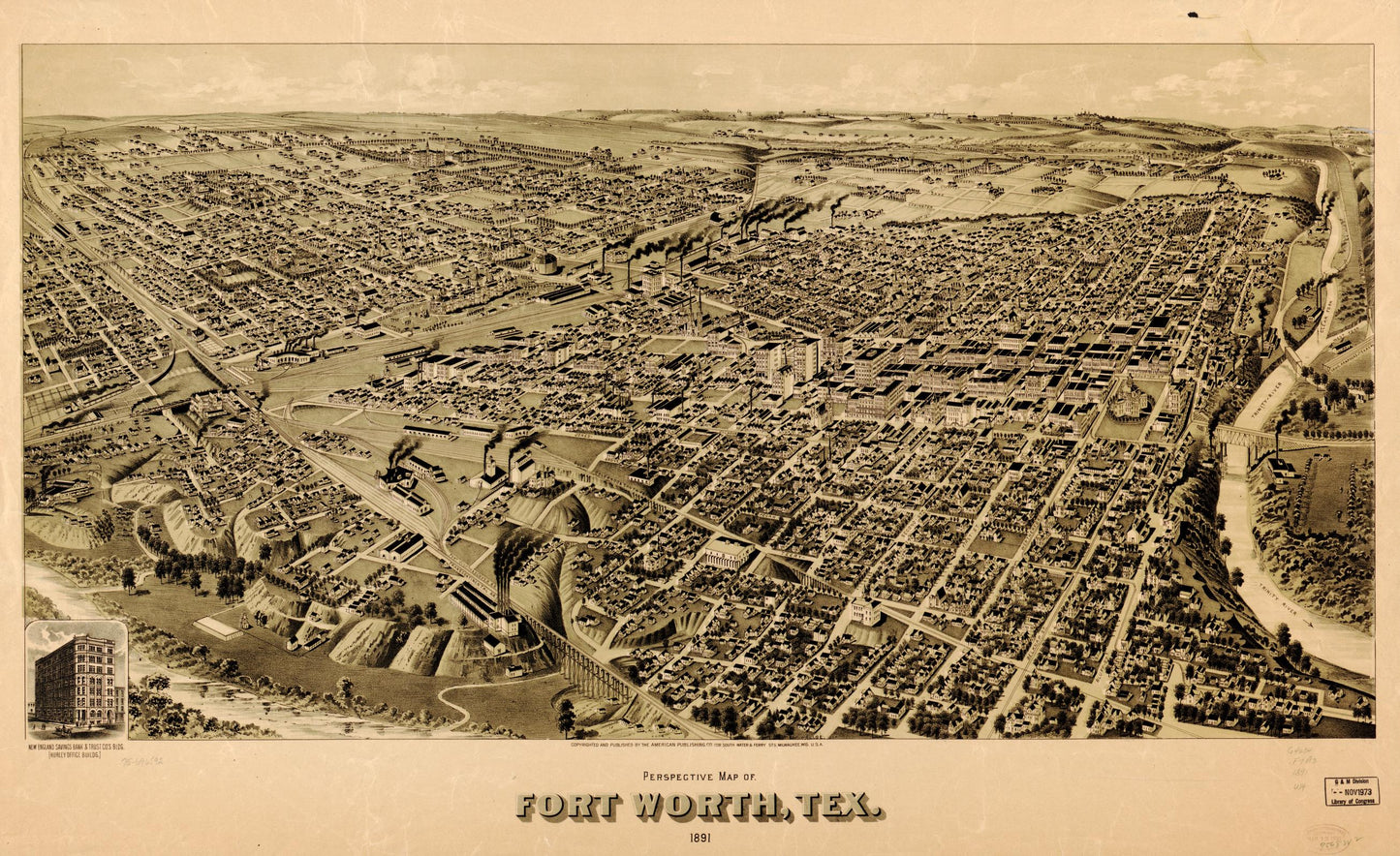 Perspective map of Fort Worth, Tex. 1891. (1891) – Historic Bird’s-Eye View Panorama Print