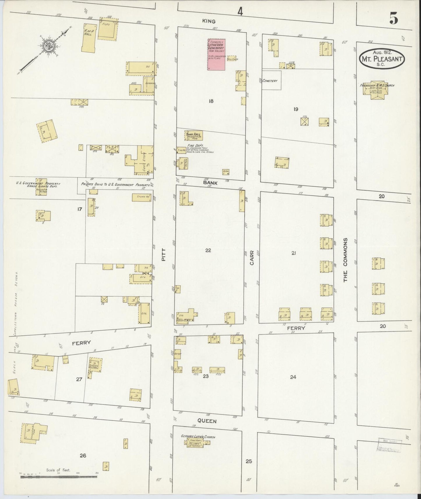 Sanborn Fire Insurance Map from Mount Pleasant, Charleston County, South Carolina (1912), Sheet #0005 - Historic Sanborn Fire Insurance Map Print, vintage old map wall art, antique decor, genealogy gift, South Carolina South Carolina map