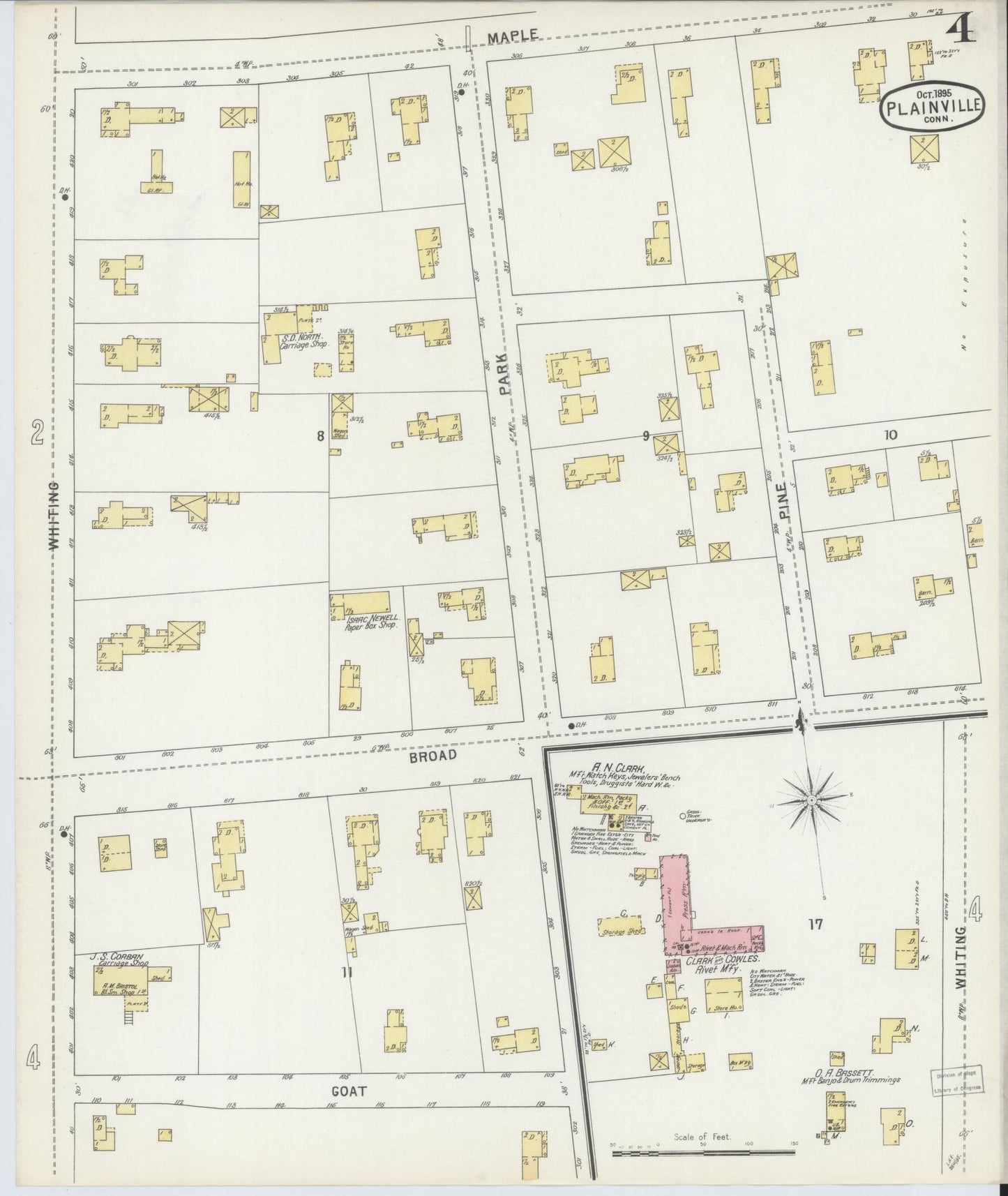 Sanborn Fire Insurance Map from Plainville, Hartford County, Connecticut (1895), Sheet #0004 - Complete Map Set gallery image, historic Sanborn map, vintage wall art, Connecticut Connecticut