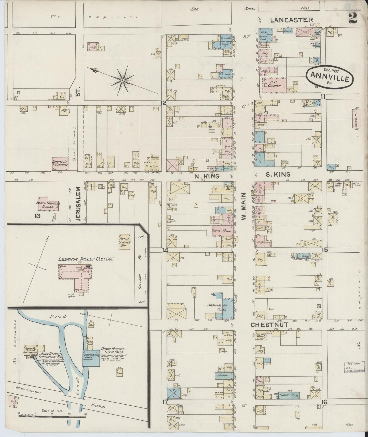 Sanborn Fire Insurance Map from Annville, Lebanon County, Pennsylvania (1887), Sheet #0002 - Complete Map Set gallery image, historic Sanborn map, vintage wall art, Pennsylvania Pennsylvania