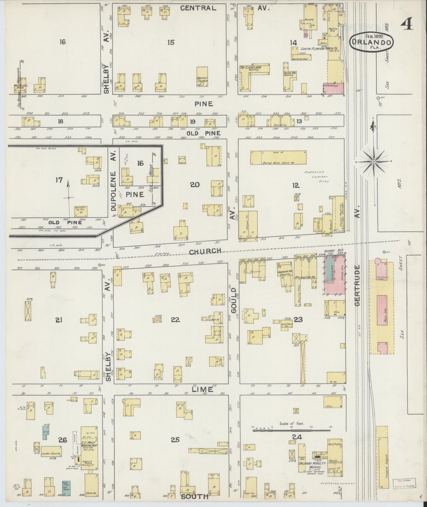 Sanborn Fire Insurance Map from Orlando, Orange County, Florida (1892), Sheet #0004 - Complete Map Set gallery image, historic Sanborn map, vintage wall art, Florida Florida