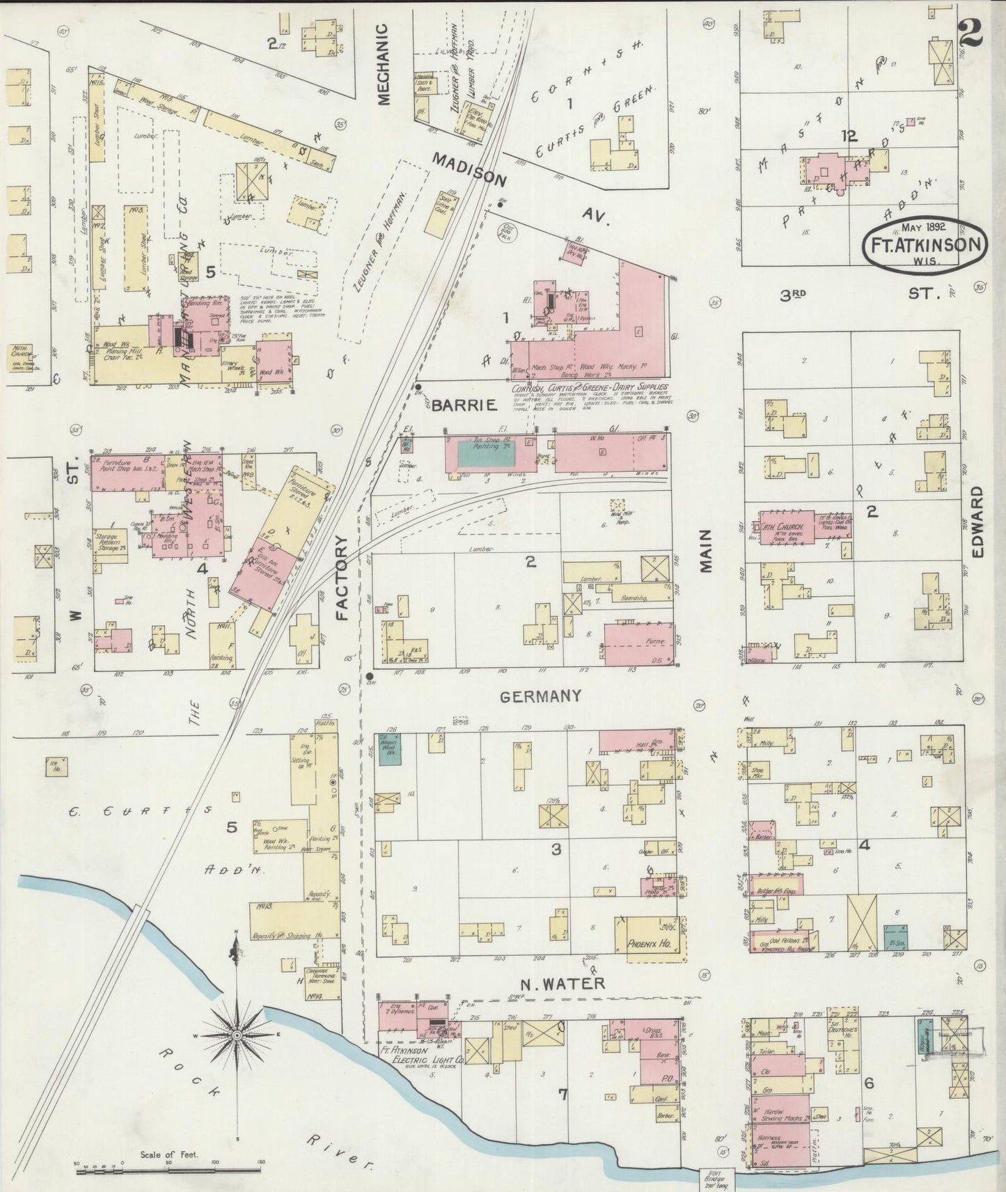 Sanborn Fire Insurance Map from Fort Atkinson, Jefferson County, Wisconsin (1892), Sheet #0002 - Historic Sanborn Fire Insurance Map Print, vintage old map wall art, antique decor, genealogy gift, Wisconsin Wisconsin map
