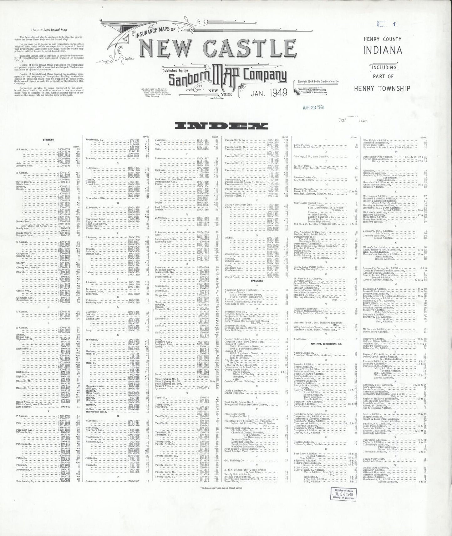 Sanborn Fire Insurance Map from New Castle, Henry County, Indiana. (1949) – Historic Sanborn Fire Insurance Map Print
