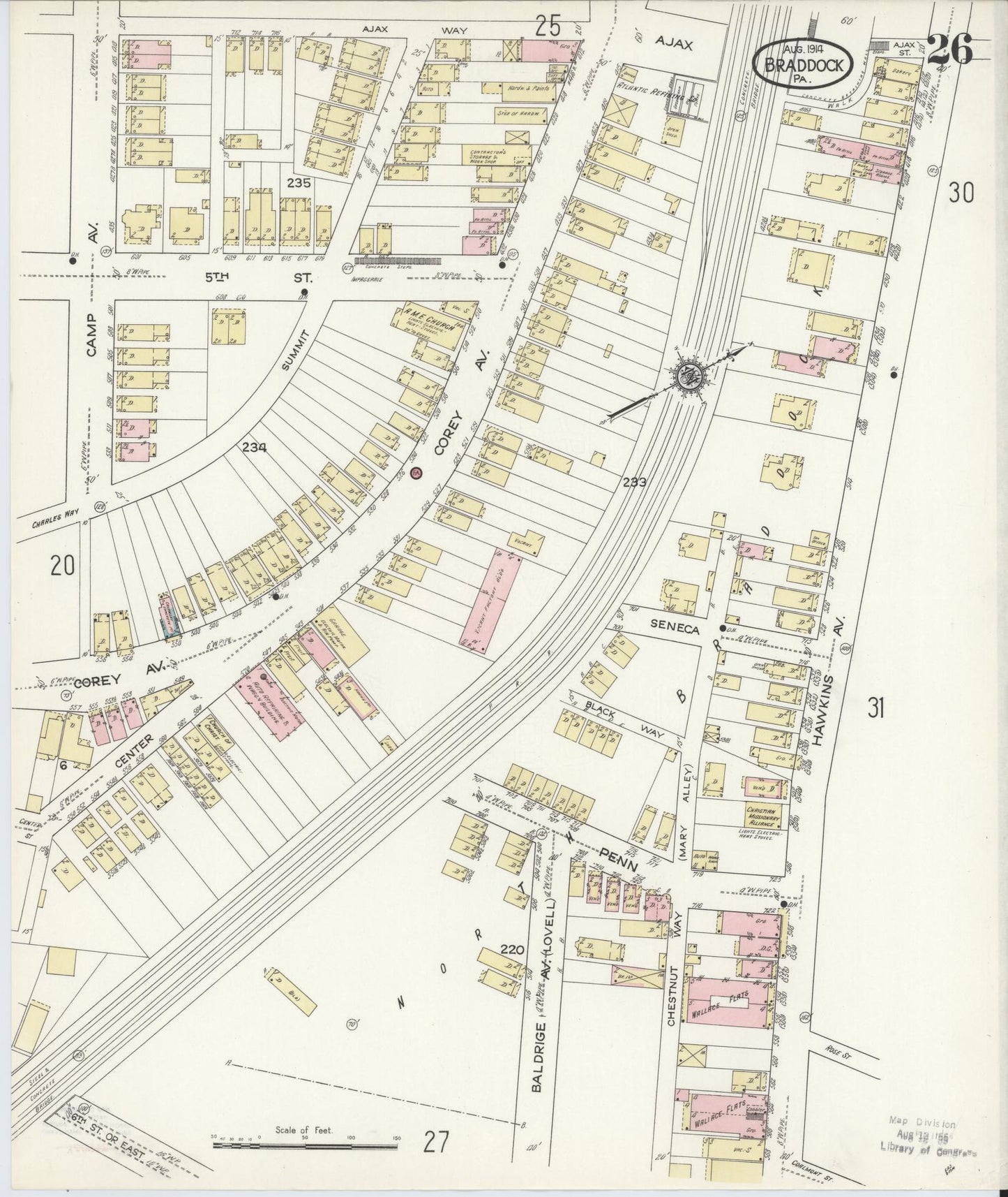 Sanborn Fire Insurance Map from Braddock, Allegheny County, Pennsylvania (1914), Sheet #0026 - Historic Sanborn Fire Insurance Map Print, vintage old map wall art, antique decor, genealogy gift, Pennsylvania Pennsylvania map